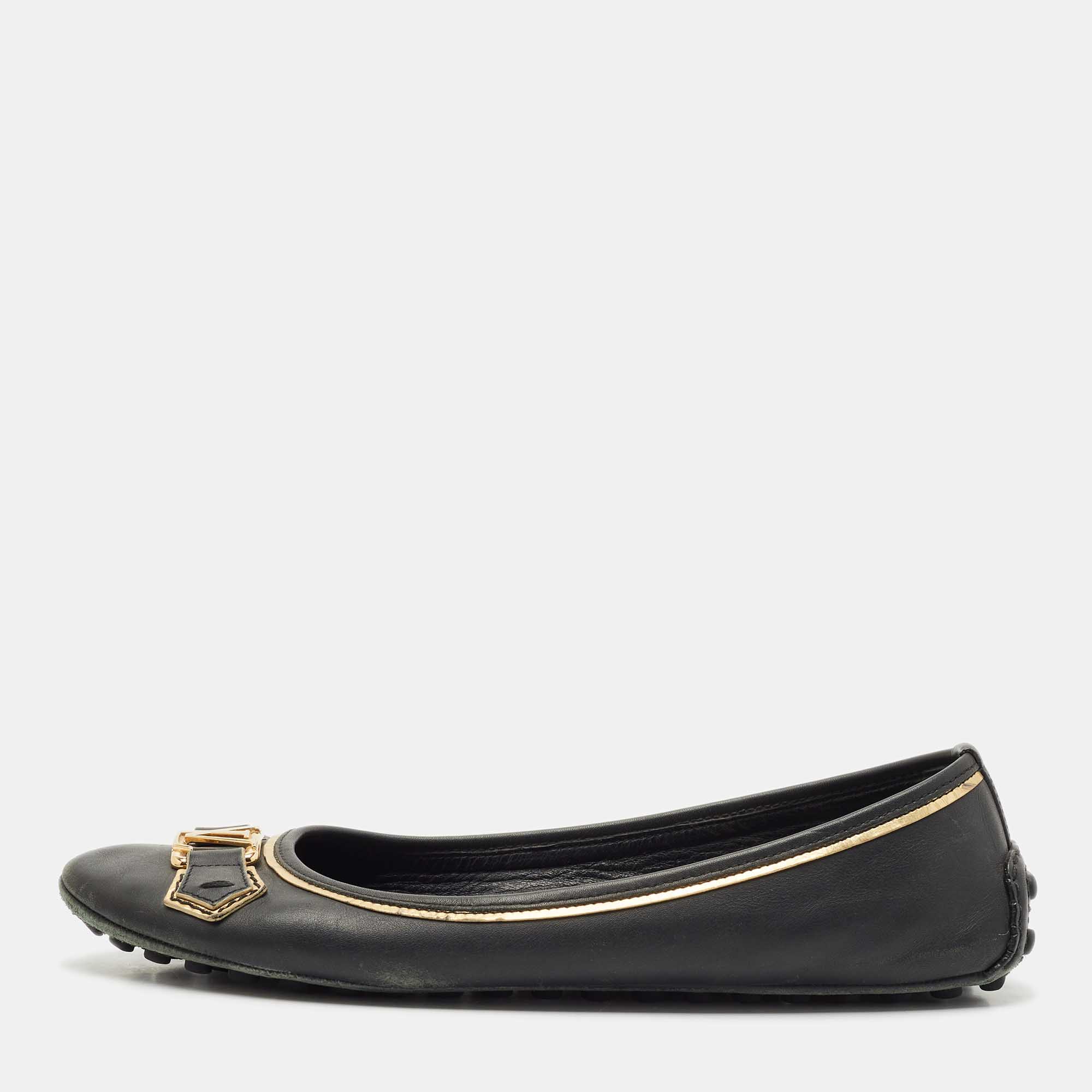 

Louis Vuitton Black Leather Oxford Ballet Flats Size