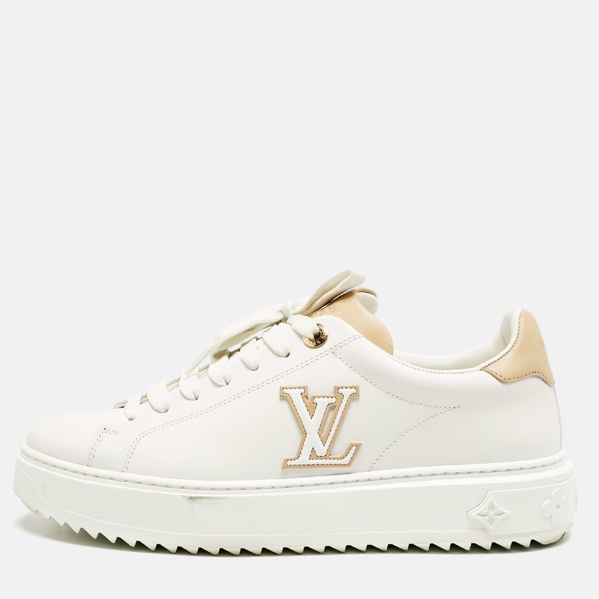 

Louis Vuitton White/Beige Leather Time Out Sneakers Size