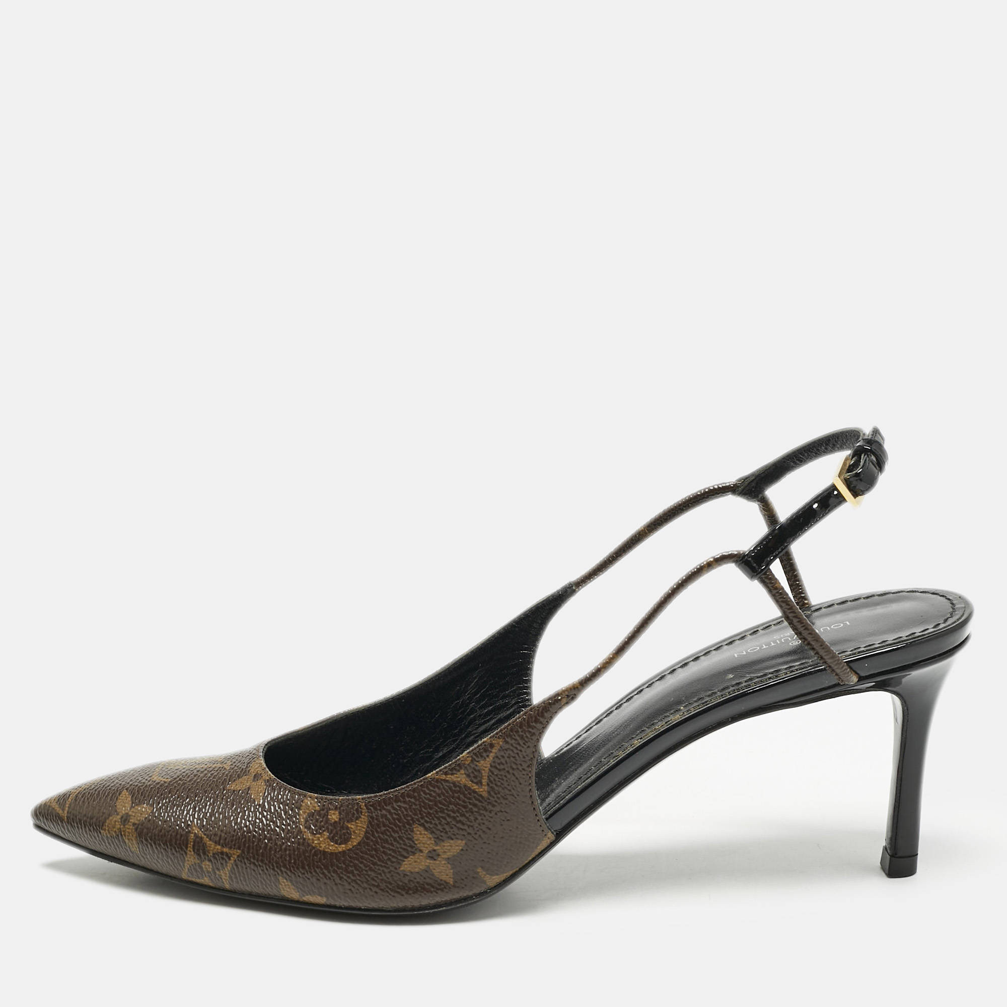 

Louis Vuitton Brown Coated Canvas Cherie Slingback Pumps Size