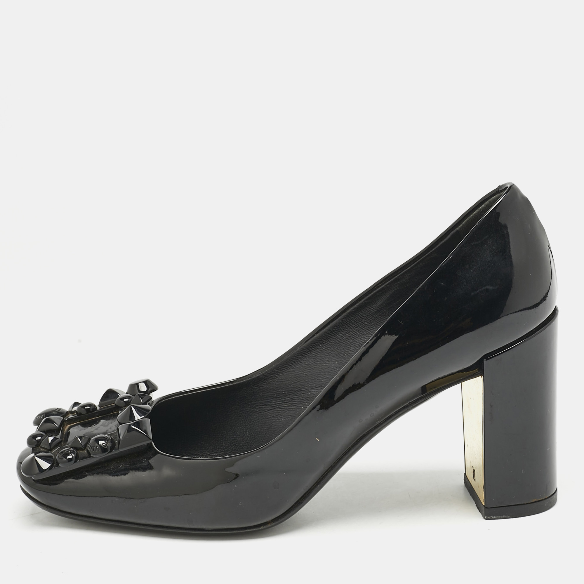 

Louis Vuitton Black Patent Leather Block Heel Pumps Size