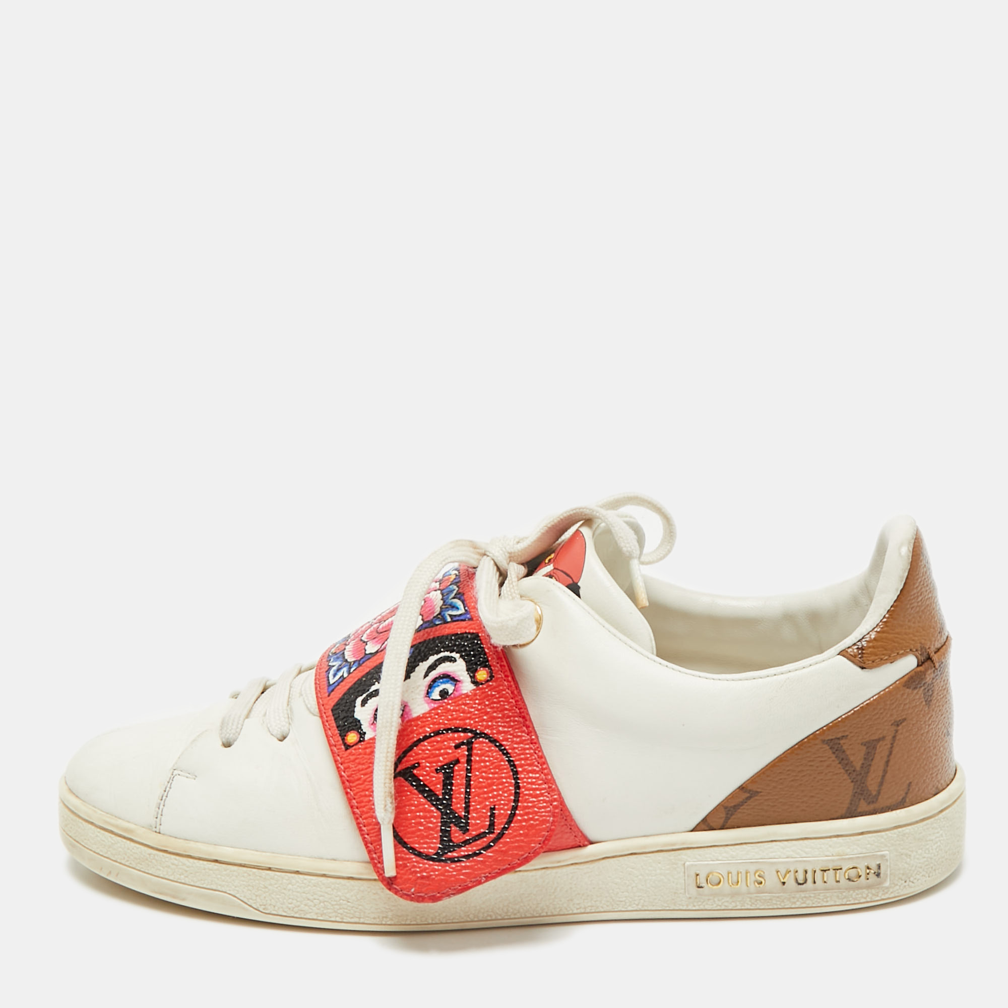 

Louis Vuitton White Leather and Monogram Reverse Canvas Kyoto Sneakers Size