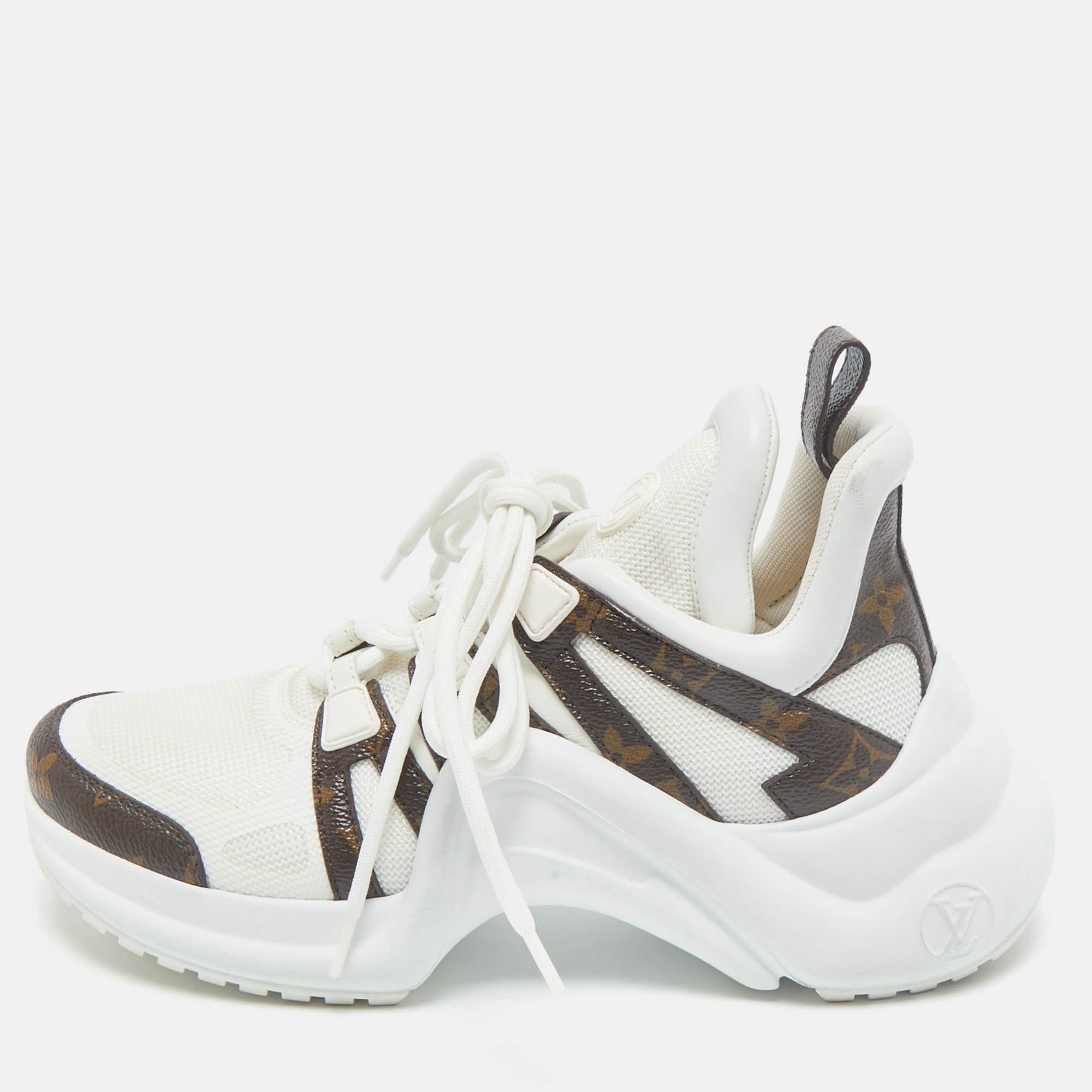 

Louis Vuitton White/Brown Monogram Canvas and Leather Archlight Sneakers Size