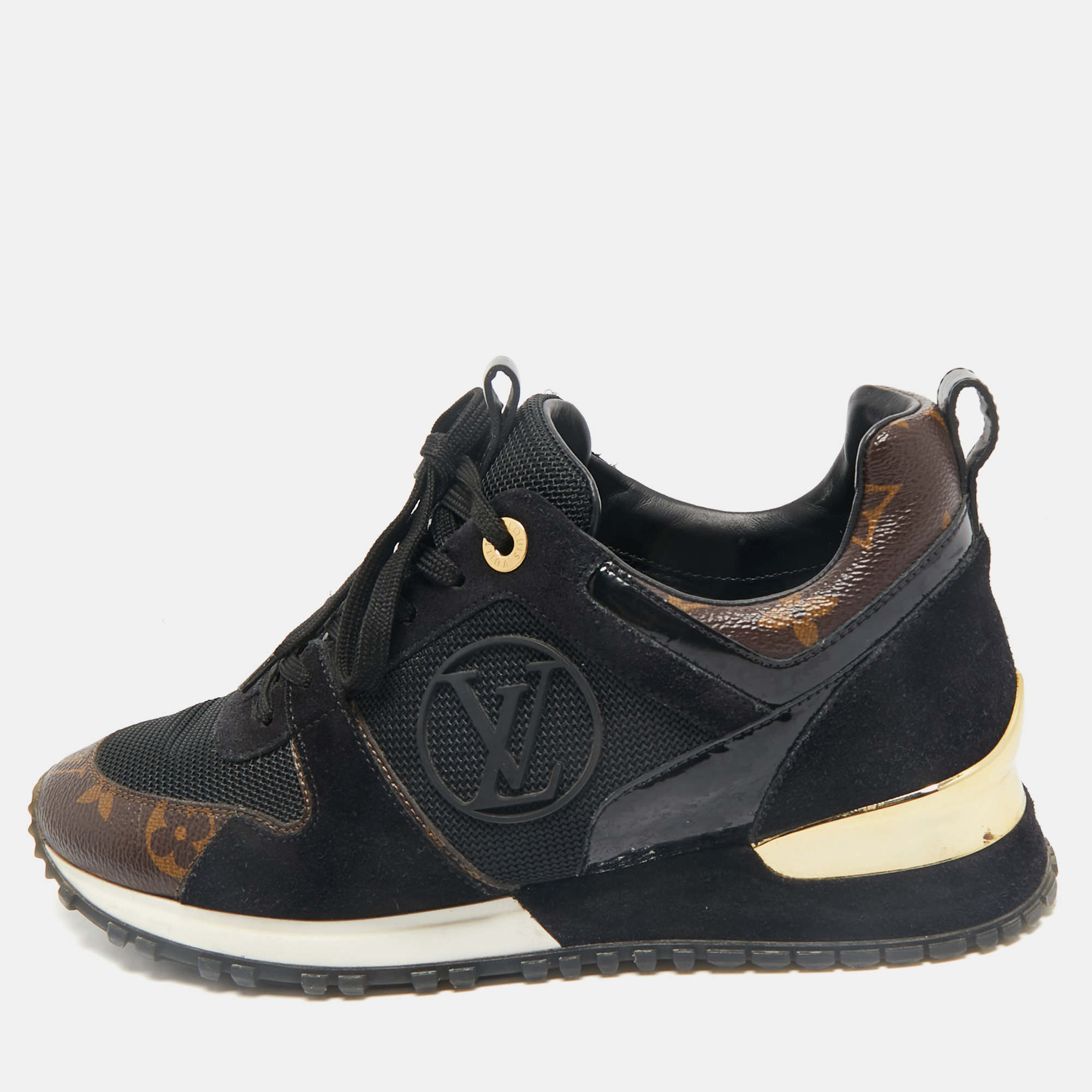 

Louis Vuitton Black/Brown Monogram Canvas and Suede Run Away Lace Up Sneakers Size