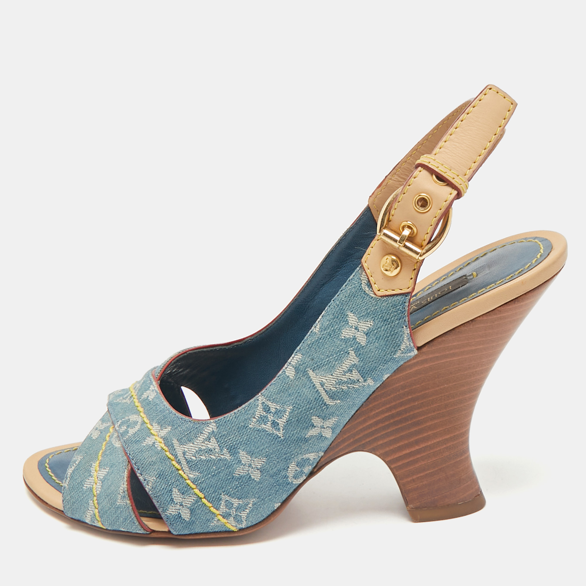 

Louis Vuitton Blue Denim and Leather Slingback Sandals Size