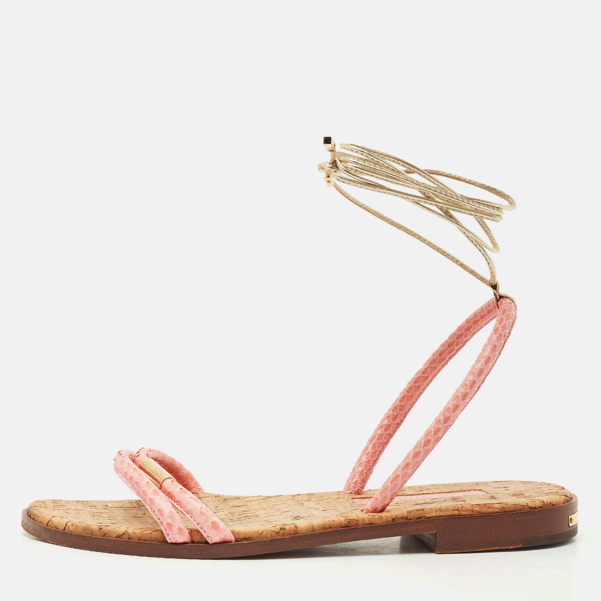 

Louis Vuitton Pink Snakeskin Sunseeker Flat Sandals Size