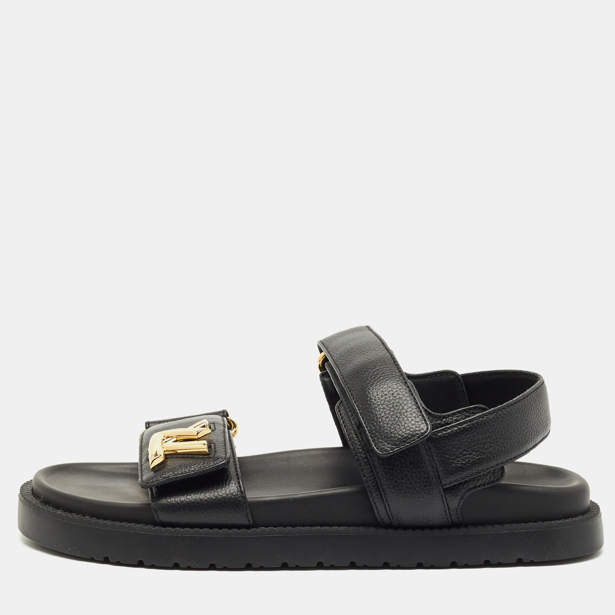 

Louis Vuitton Black Leather Sunset Flat Sandals Size