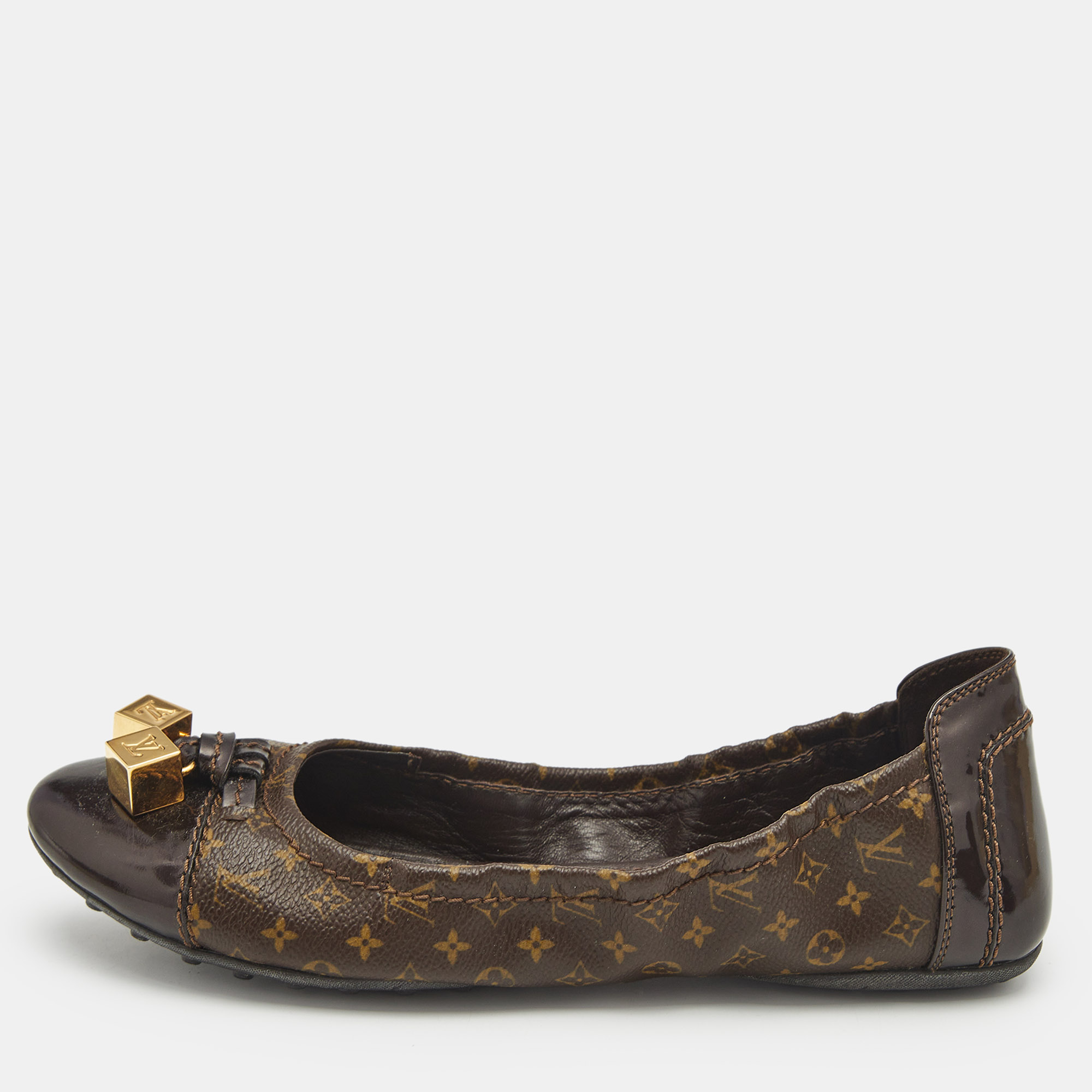 

Louis Vuitton Brown Coated Canvas and Patent Leather Lovely Ballet Flats Size