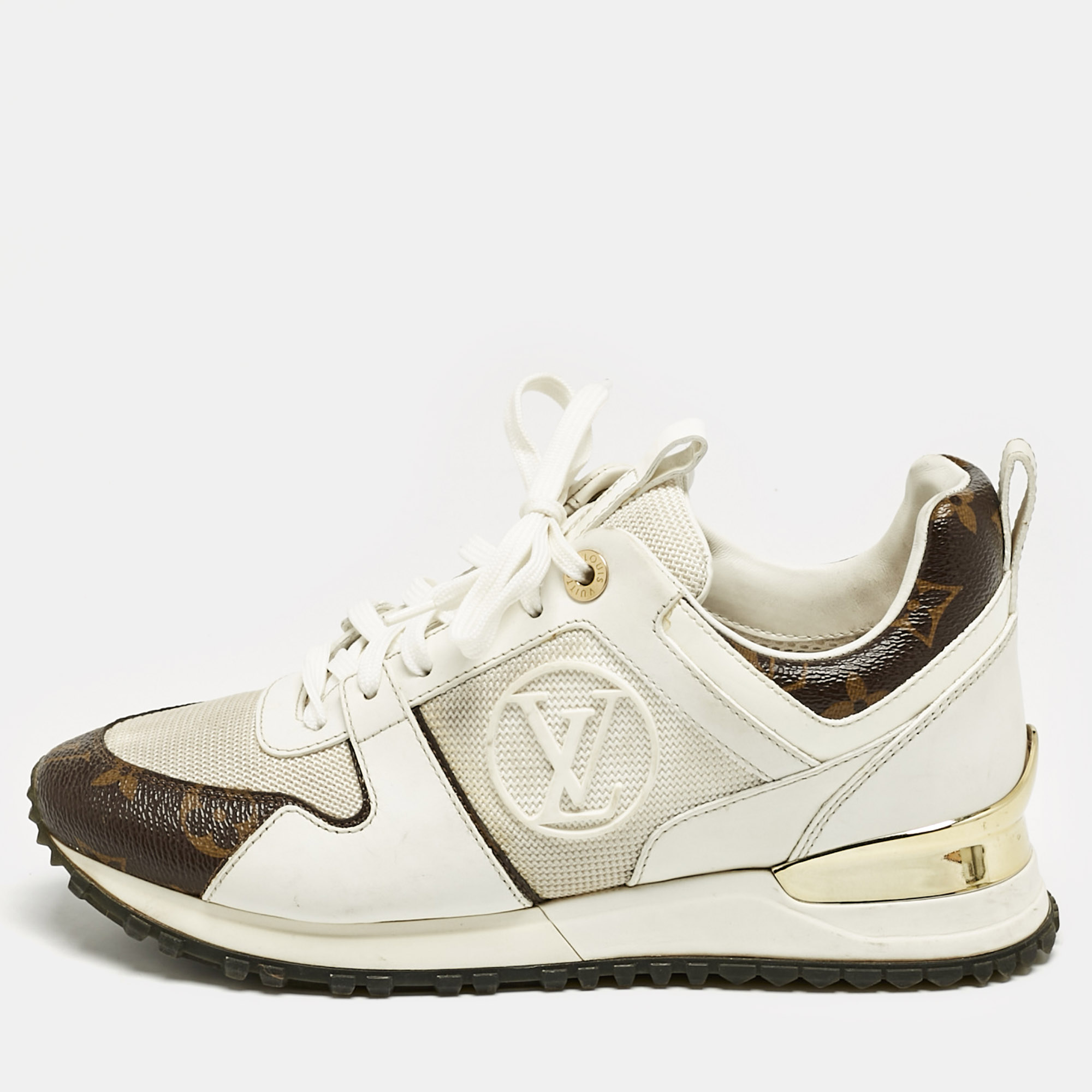 

Louis Vuitton White/Brown Monogram Canvas and Leather Run Away Low Top Sneakers Size