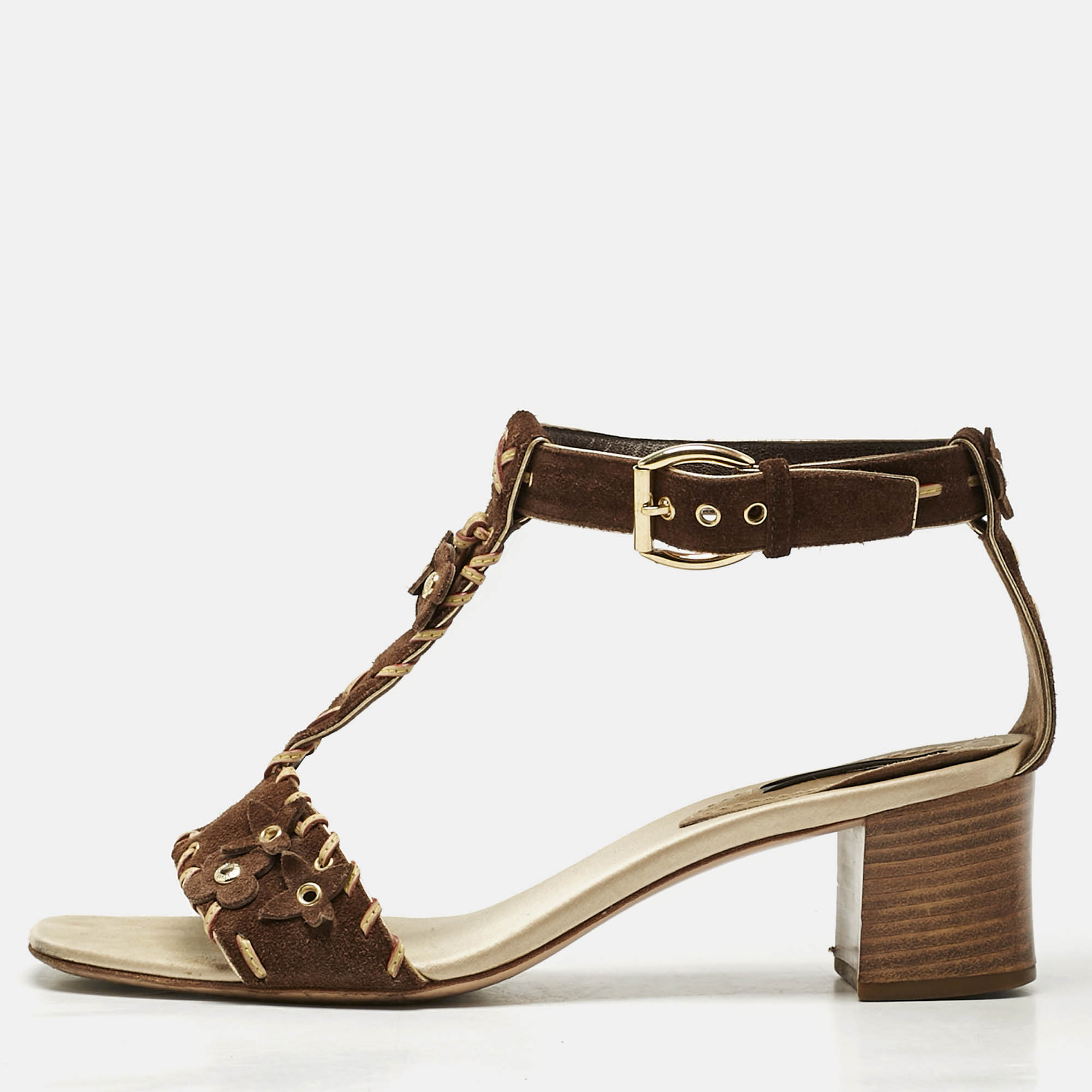

Louis Vuitton Brown Suede T-Strap Sandals Size