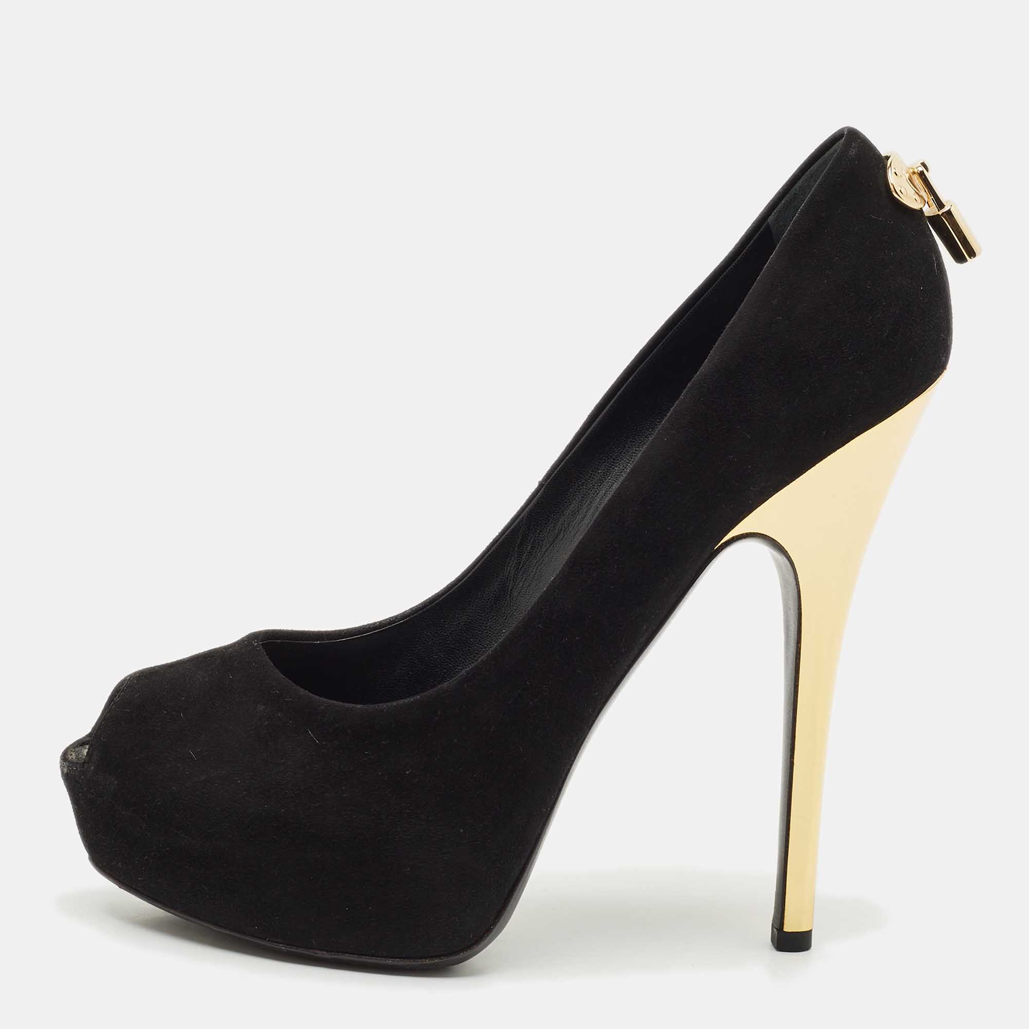 

Louis Vuitton Black Suede Oh Really! Peep Toe Platform Pumps Size
