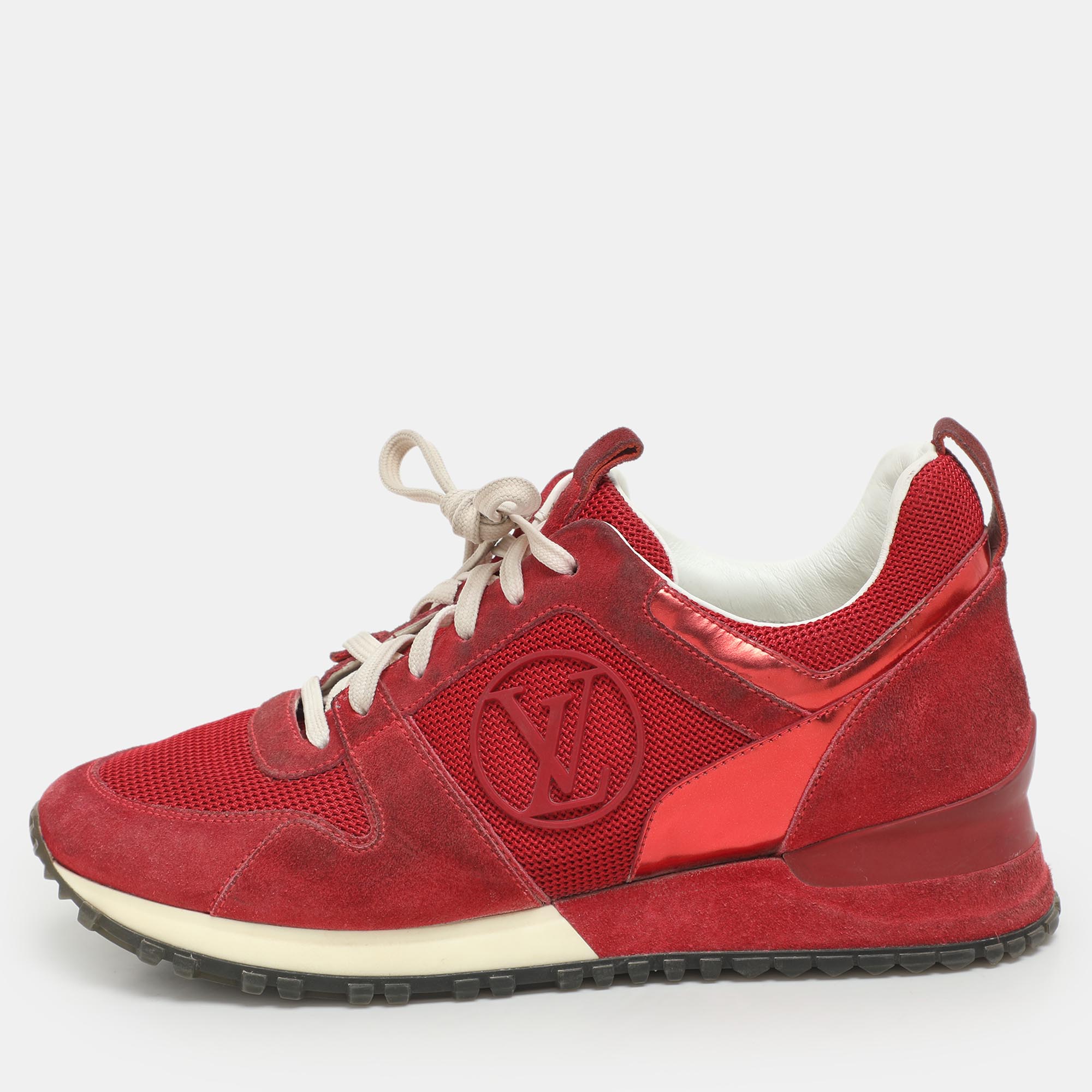 

Louis Vuitton Red Leather and Mesh Run Away Low Top Sneakers Size