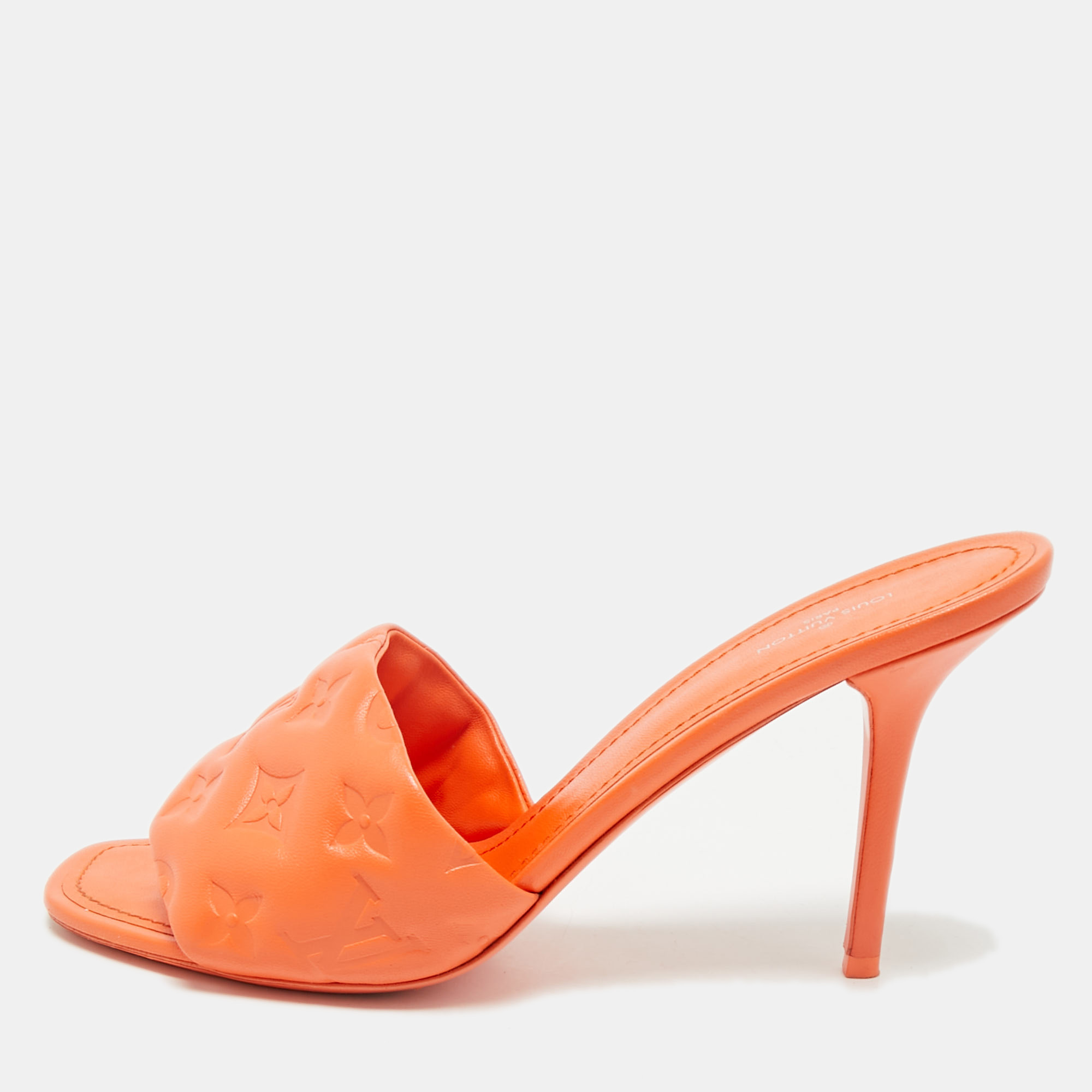 Pre-owned Louis Vuitton Orange Monogram Leather Revival Open Toe Slide Sandals Size 41