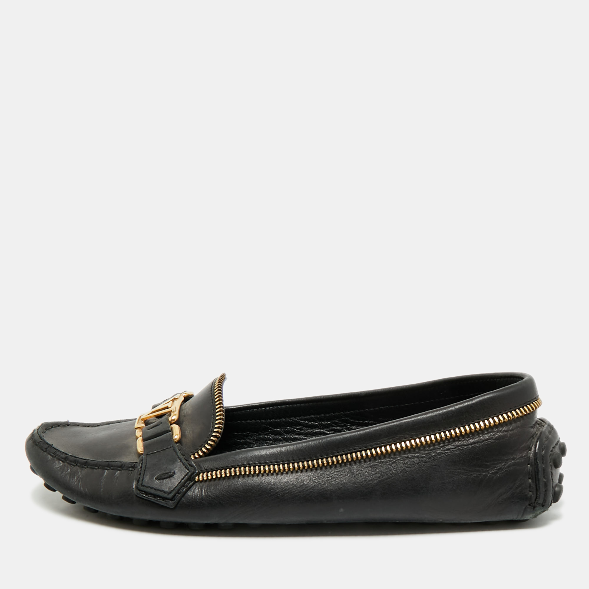 

Louis Vuitton Black Leather Zipper Oxford Slip On Loafers Size