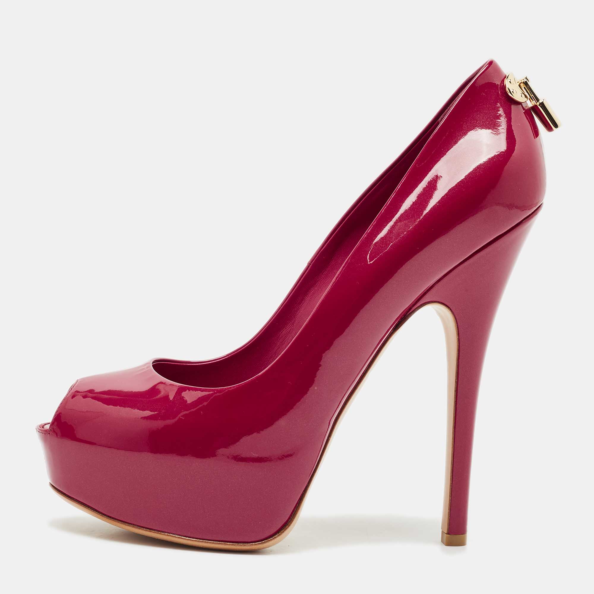 

Louis Vuitton Dark Pink Patent Leather Oh Really! Peep Toe Platform Pumps Size