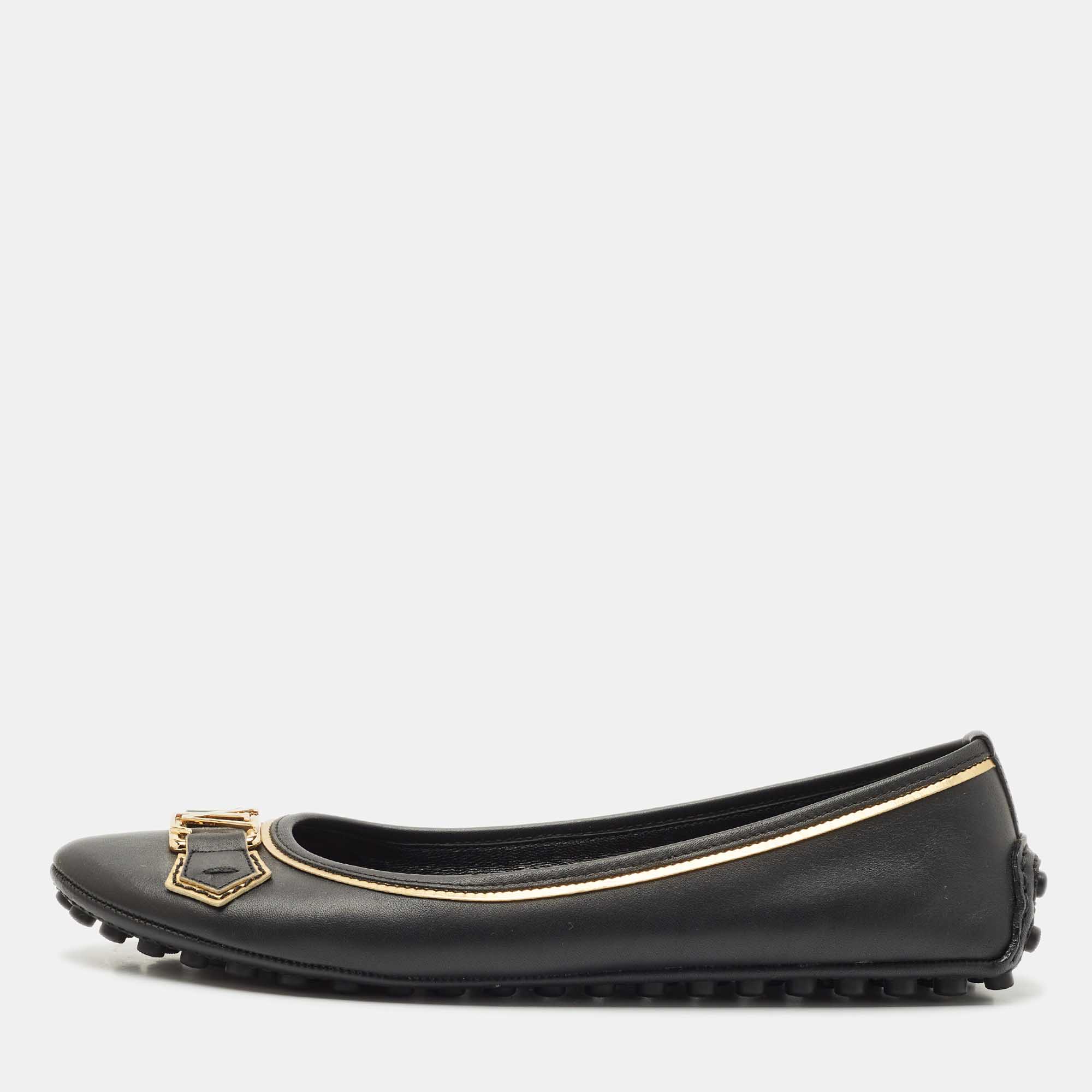 

Louis Vuitton Black Leather Oxford Ballet Flats Size