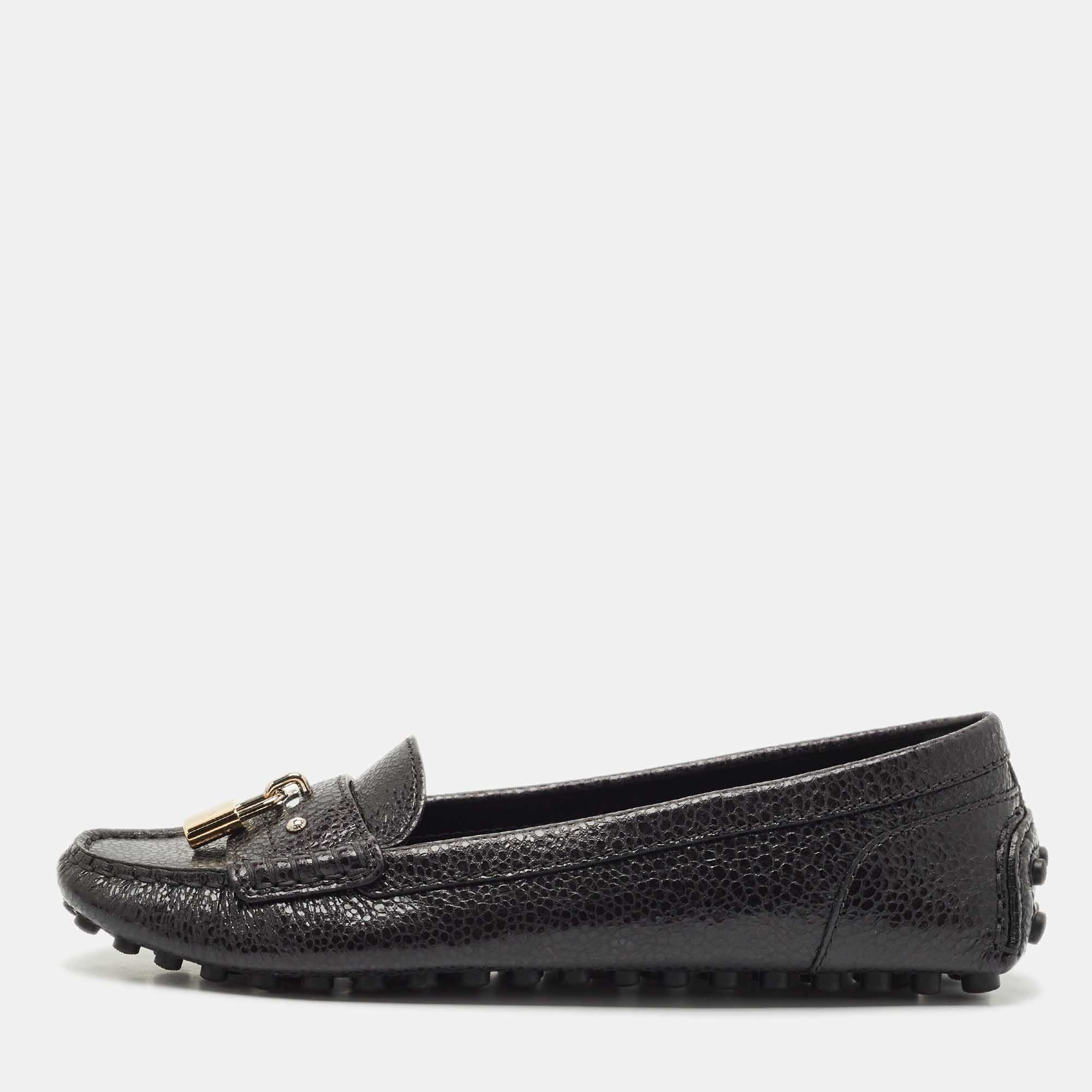 Pre-owned Louis Vuitton Black Leather Close Up Loafers Size 37