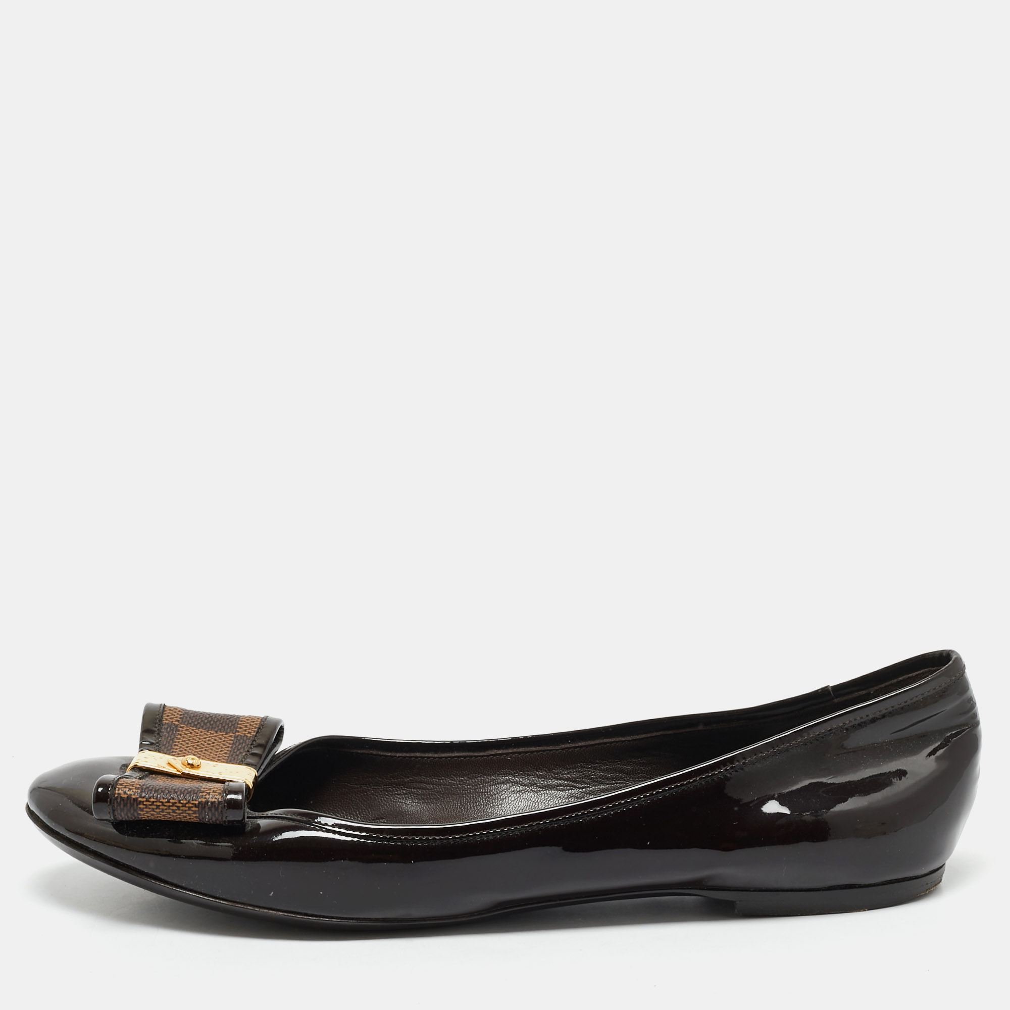 

Louis Vuitton Brown Patent Leather and Coated Canvas Valentine Ballet Flats Size