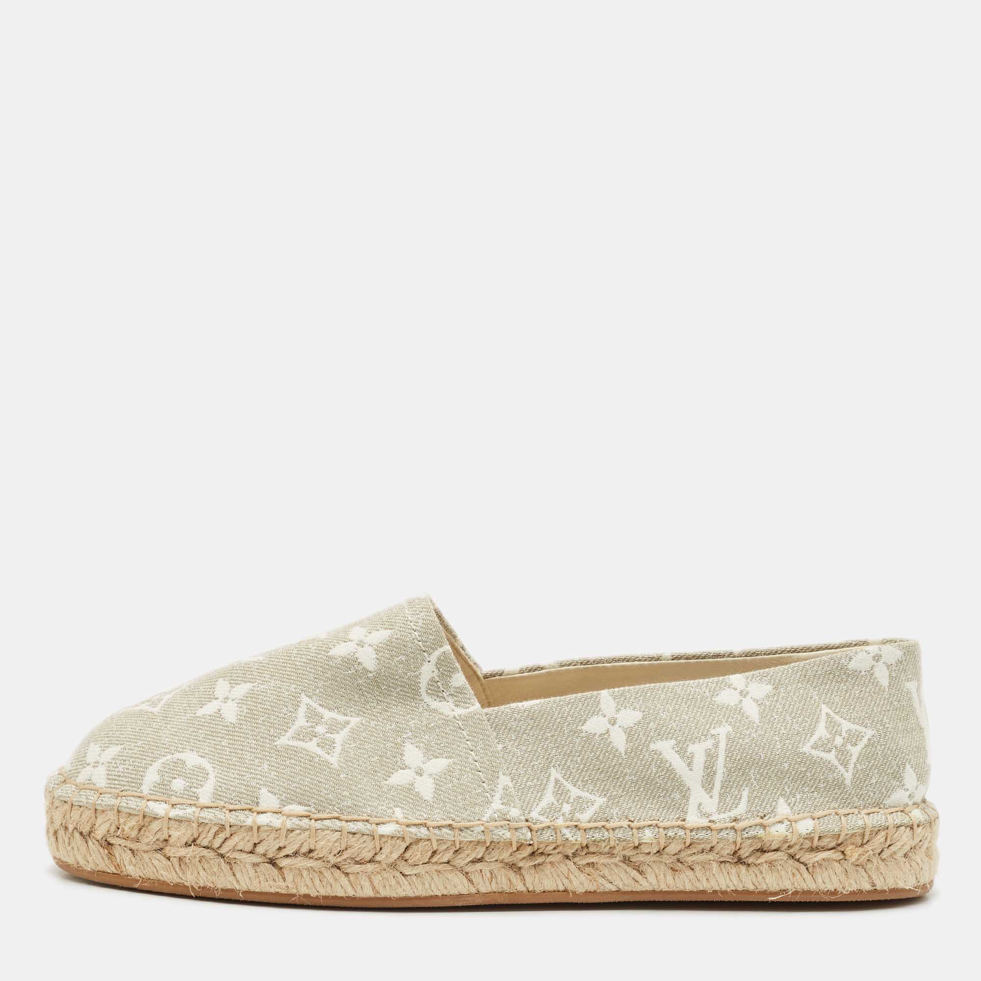 Pre-owned Louis Vuitton Grey/white Monogram Canvas Starboard Espadrille Flats Size 37