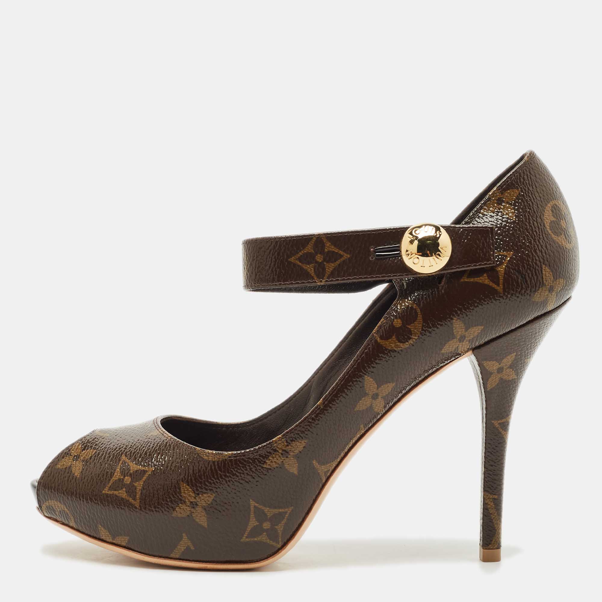 Pre-owned Louis Vuitton Brown Monogram Canvas Ritual Mary Jane Pumps Size 37.5