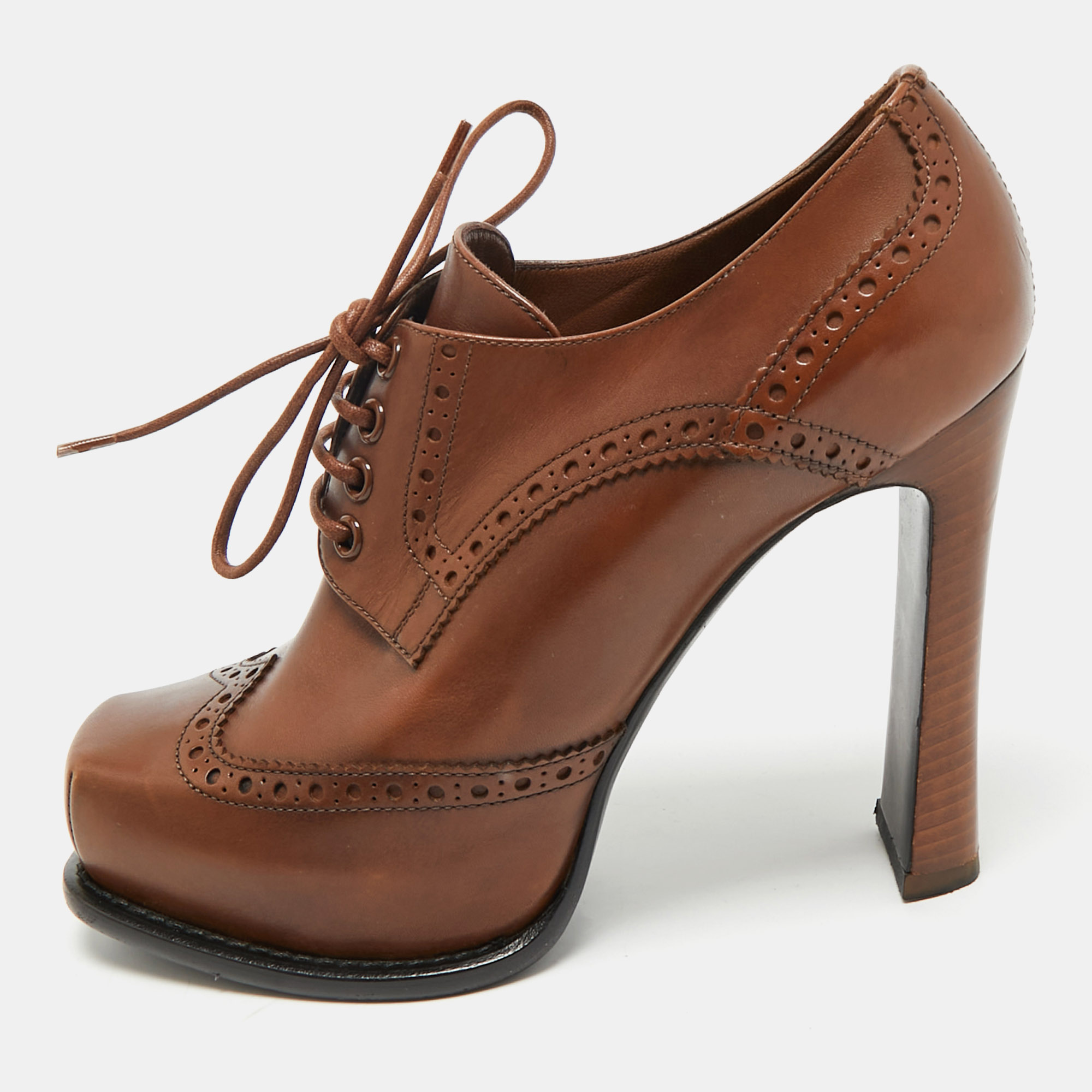 

Louis Vuitton Brown Leather Oxford Platform Brogue Leather Booties Size