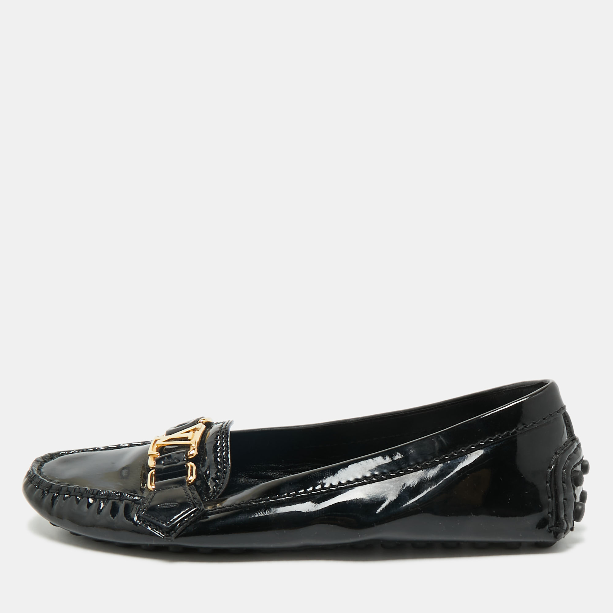 

Louis Vuitton Black Patent Leather Oxford Loafers Size