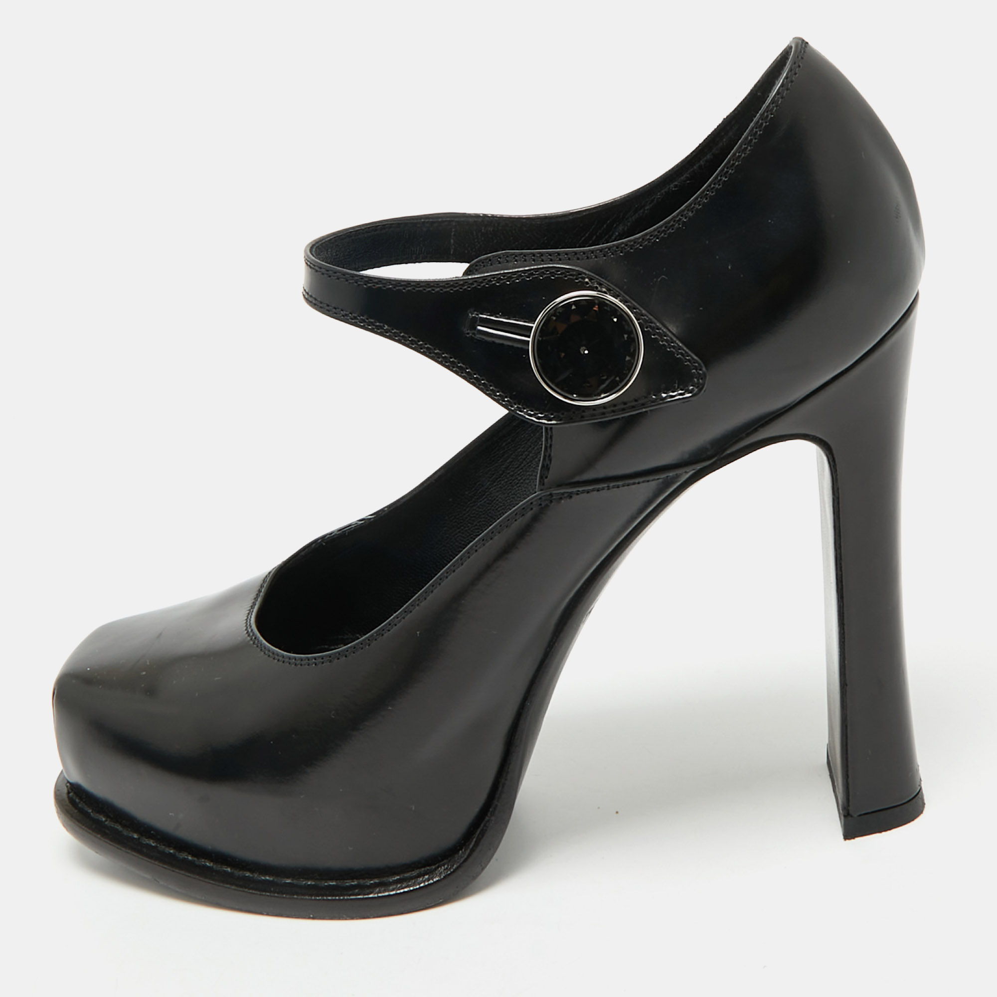 

Louis Vuitton Black Leather Mary Jane Embellished Platform Pumps Size