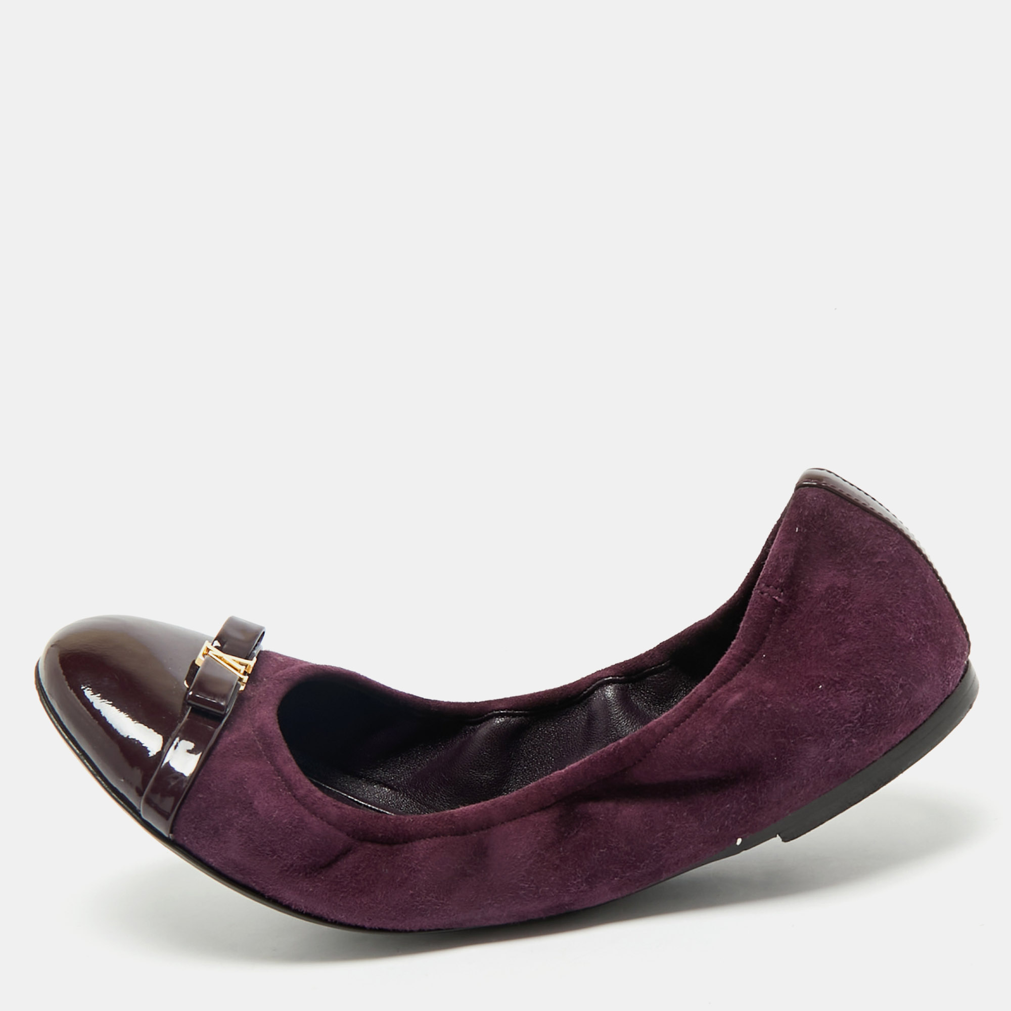 

Louis Vuitton Purple Suede and Patent Leather Cap Toe Elba Ballet Flats Size