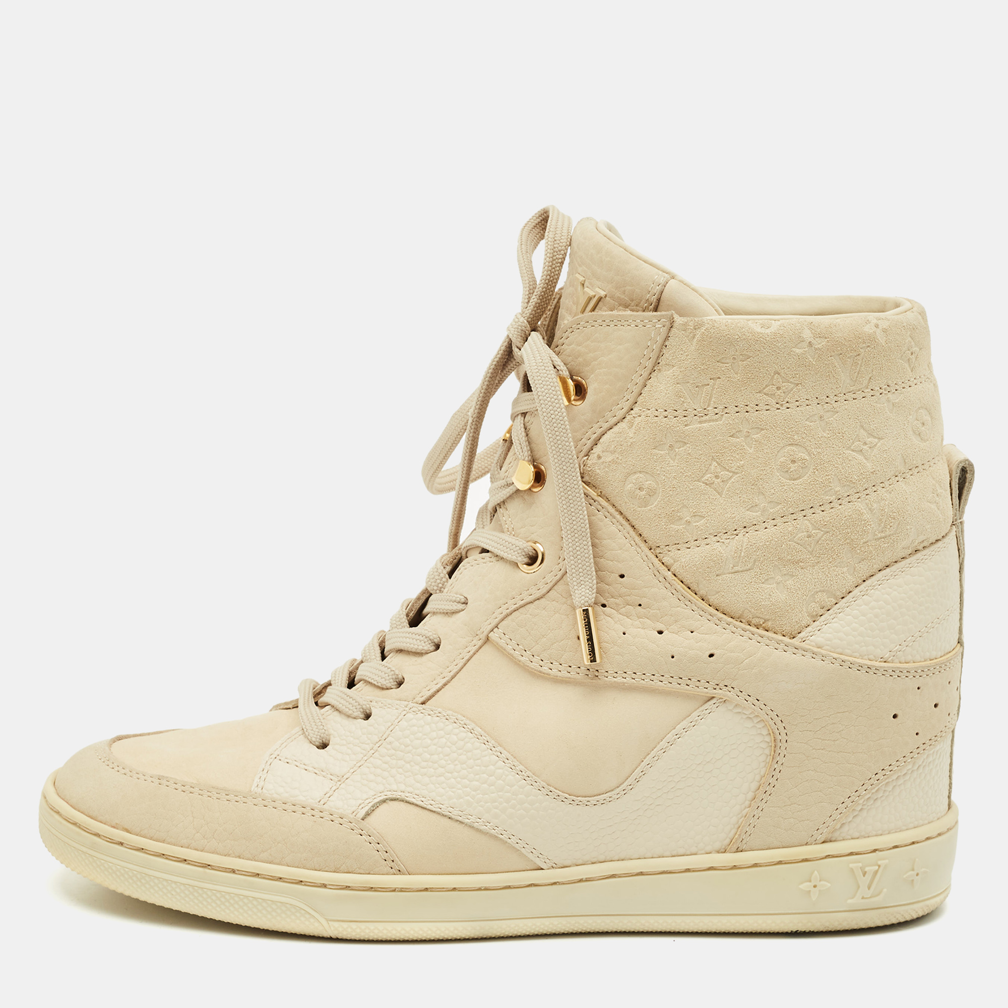 

Louis Vuitton Cream Suede and Nubuck Leather Cliff Top Sneaker Boots Size