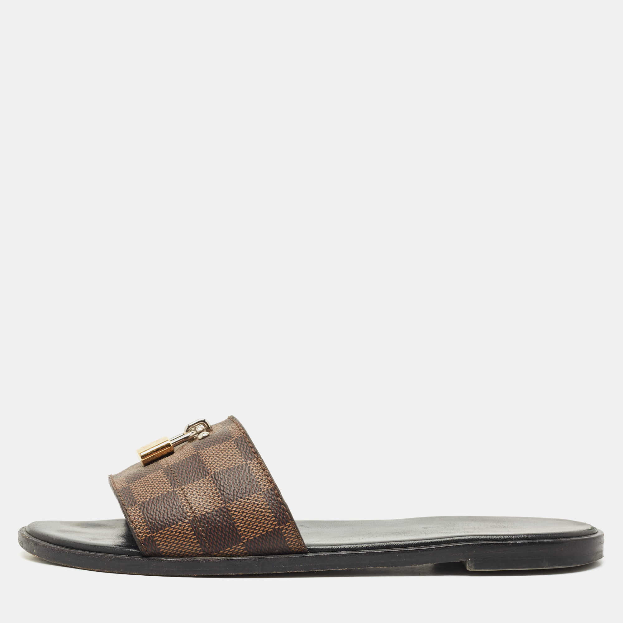 

Louis Vuitton Brown Monogram Canvas Lock It Slides Sandals Size