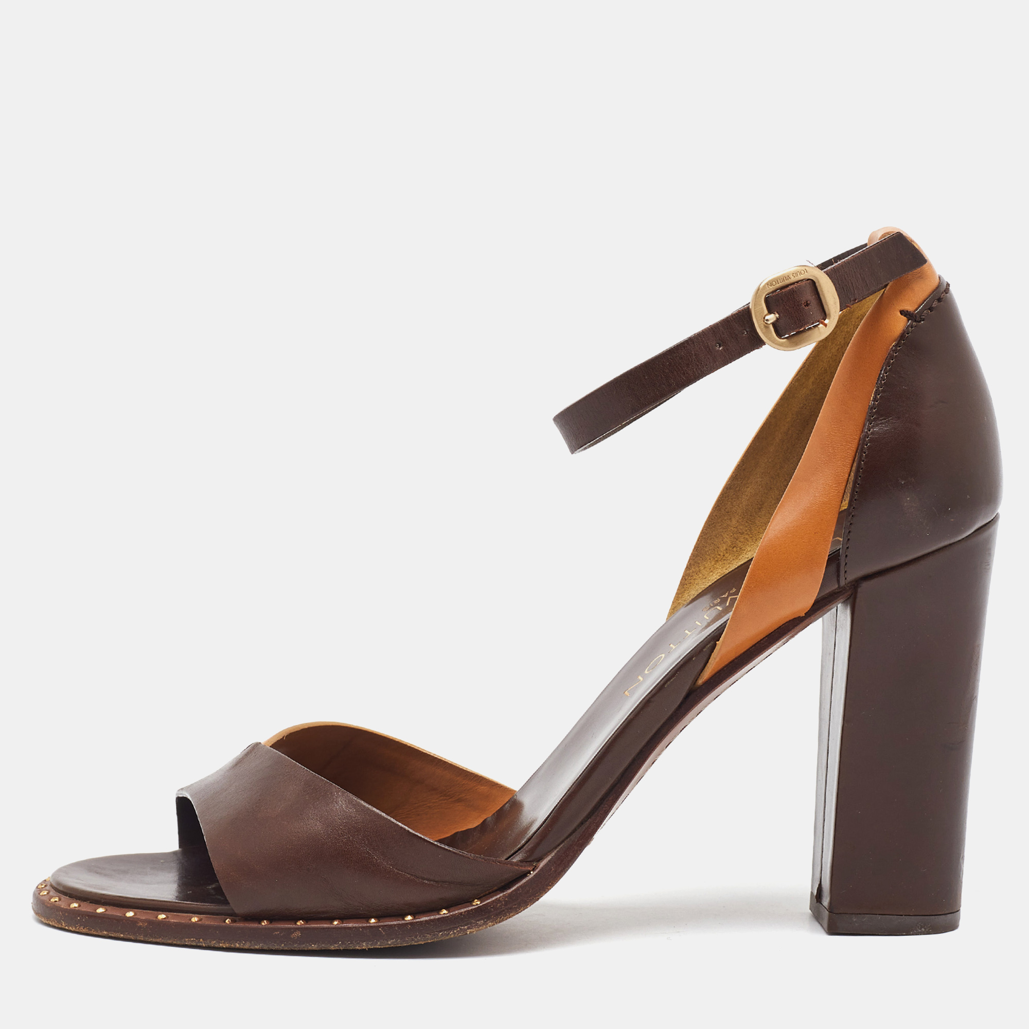 

Louis Vuitton Brown/Tan Leather Ankle Strap Sandals Size