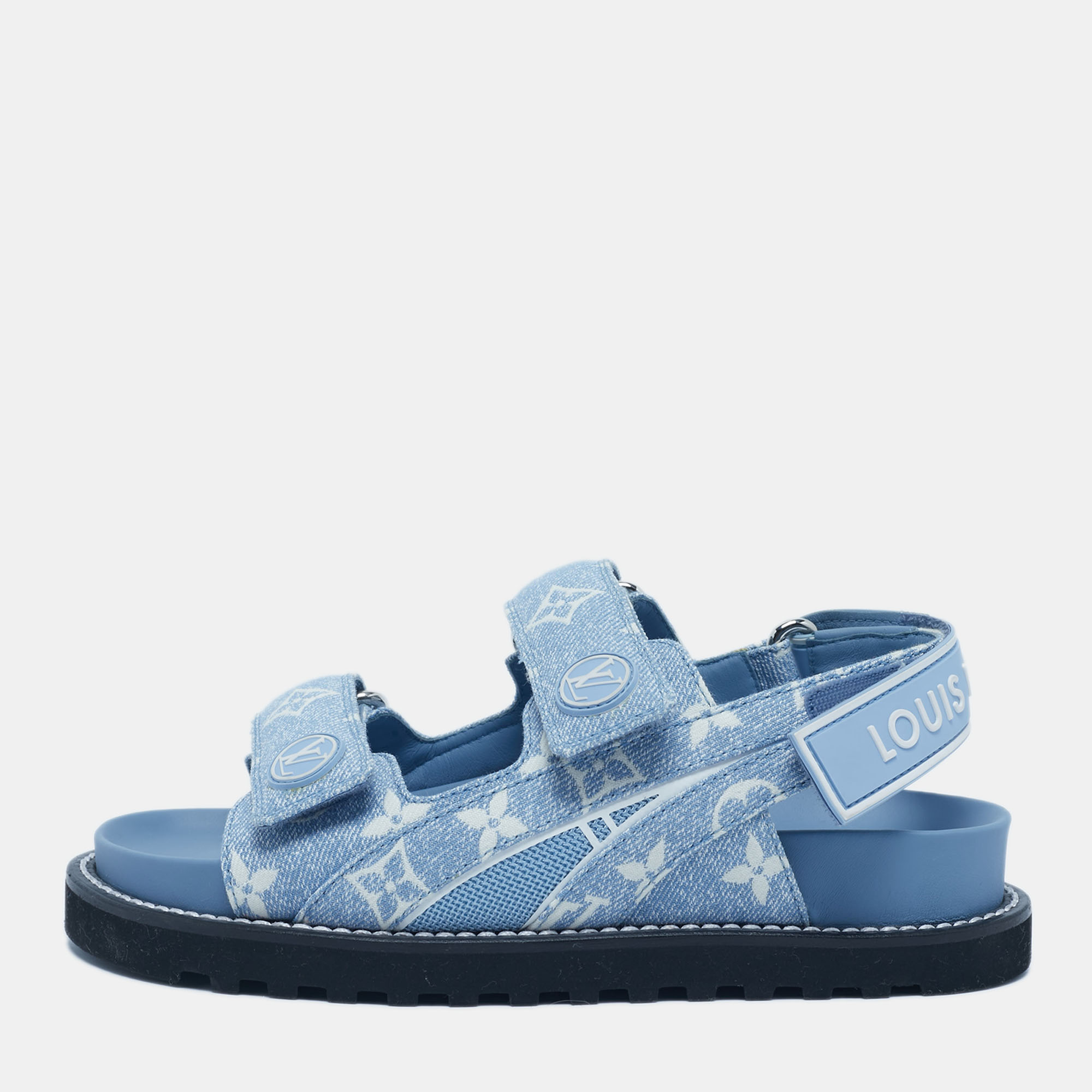 

Louis Vuitton Blue Monogram Denim Paseo Flat Sandals Size