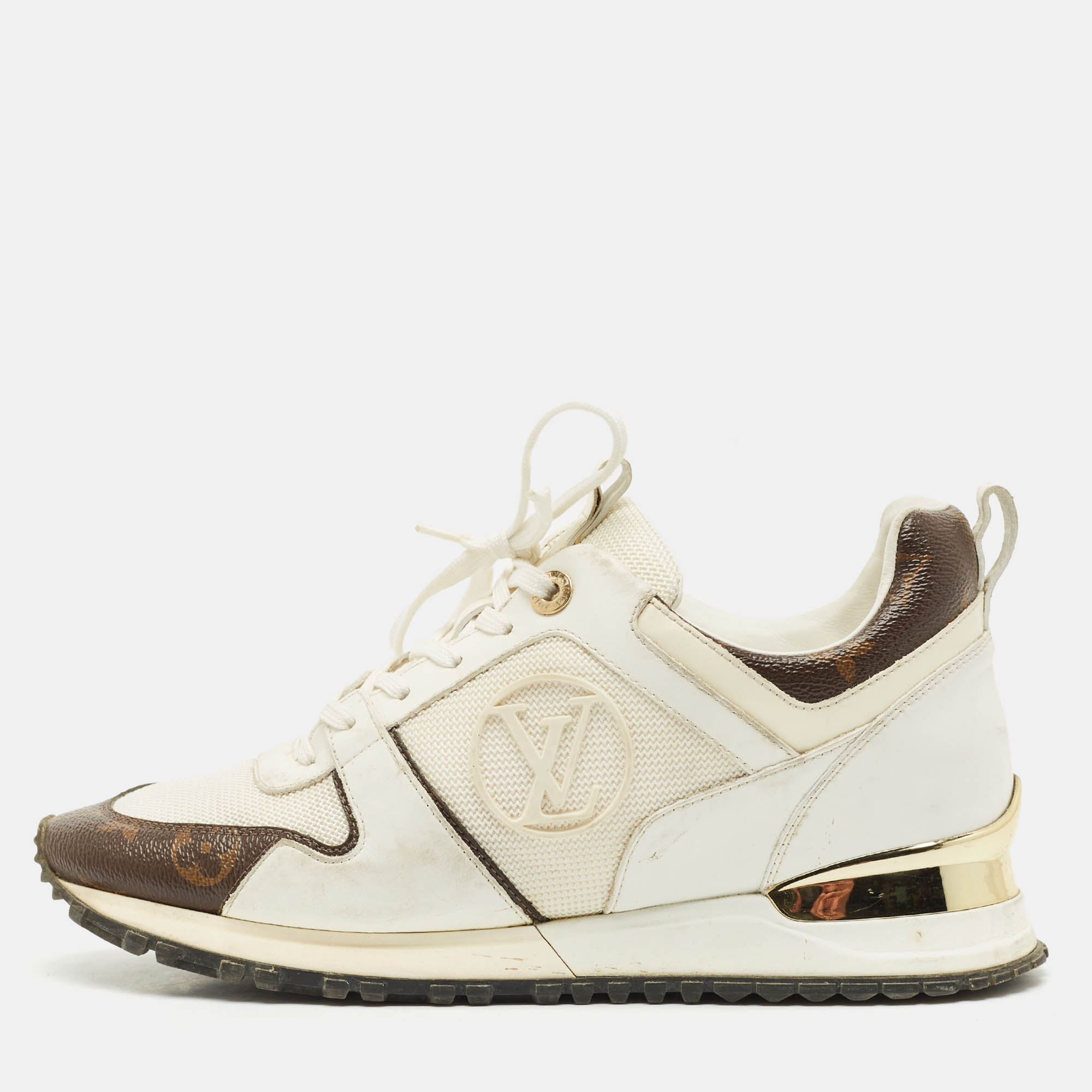 

Louis Vuitton White/Brown Monogram Canvas and Leather Run Away Sneakers Size