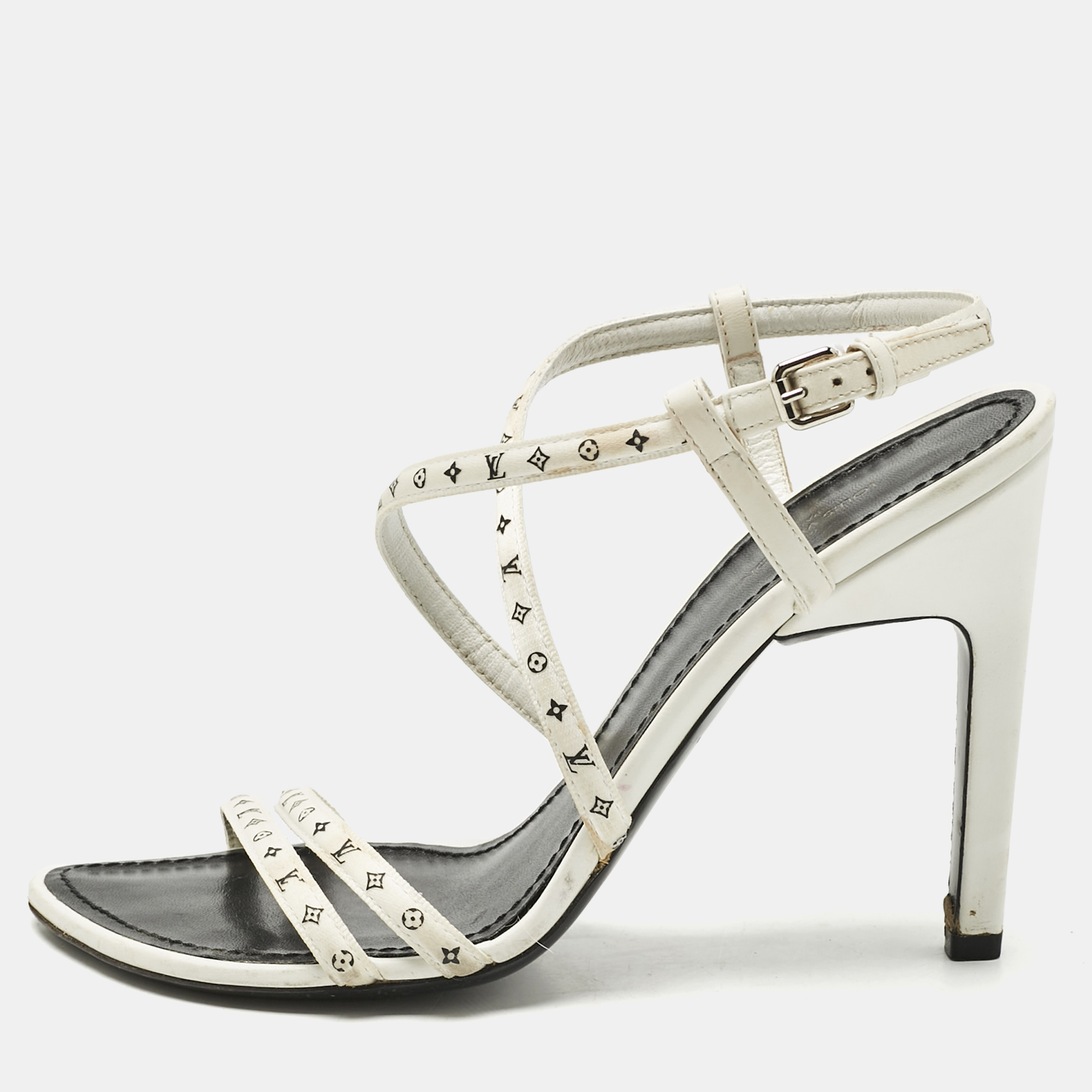 

Louis Vuitton White Monogram Leather Citizen Ankle Strap Sandals Size