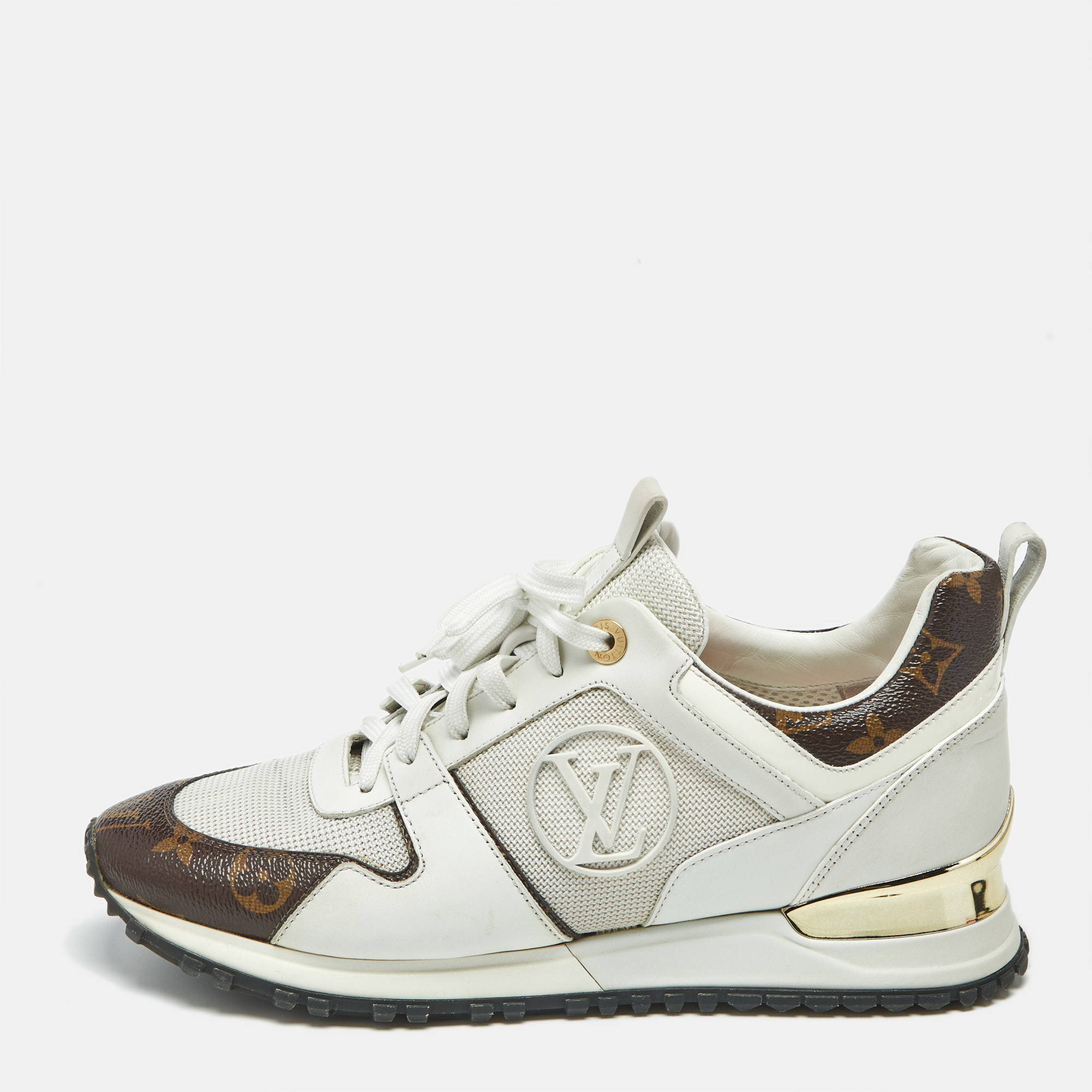 

Louis Vuitton White Leather and Monogram Canvas Run Away Sneakers Size
