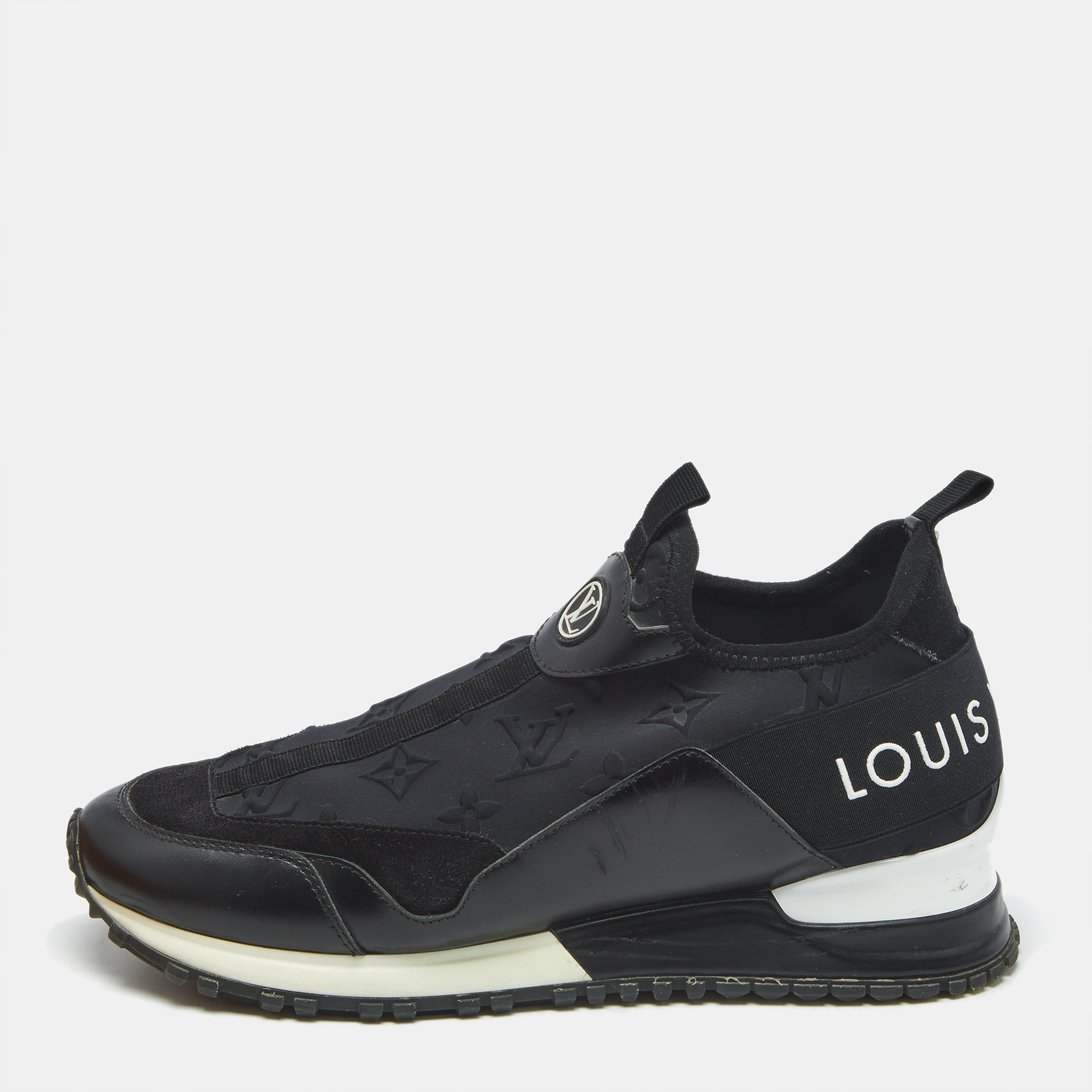 Pre-owned Louis Vuitton Black Monogram Neoprene Run Away Sneakers Size 37