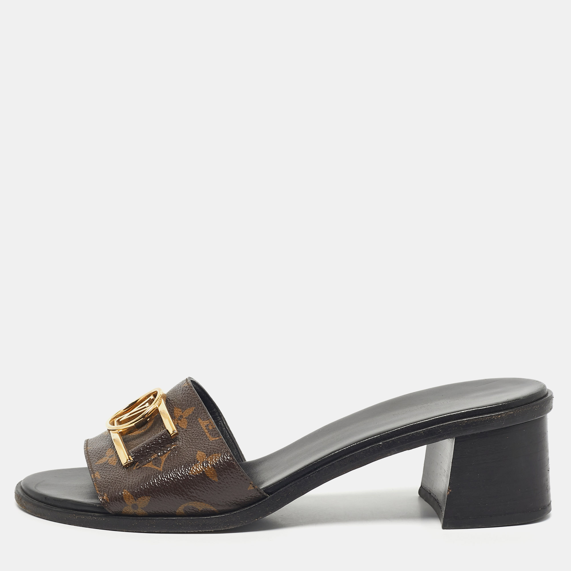 Pre-owned Louis Vuitton Brown Monogram Canvas Lock It Slide Sandals Size 40