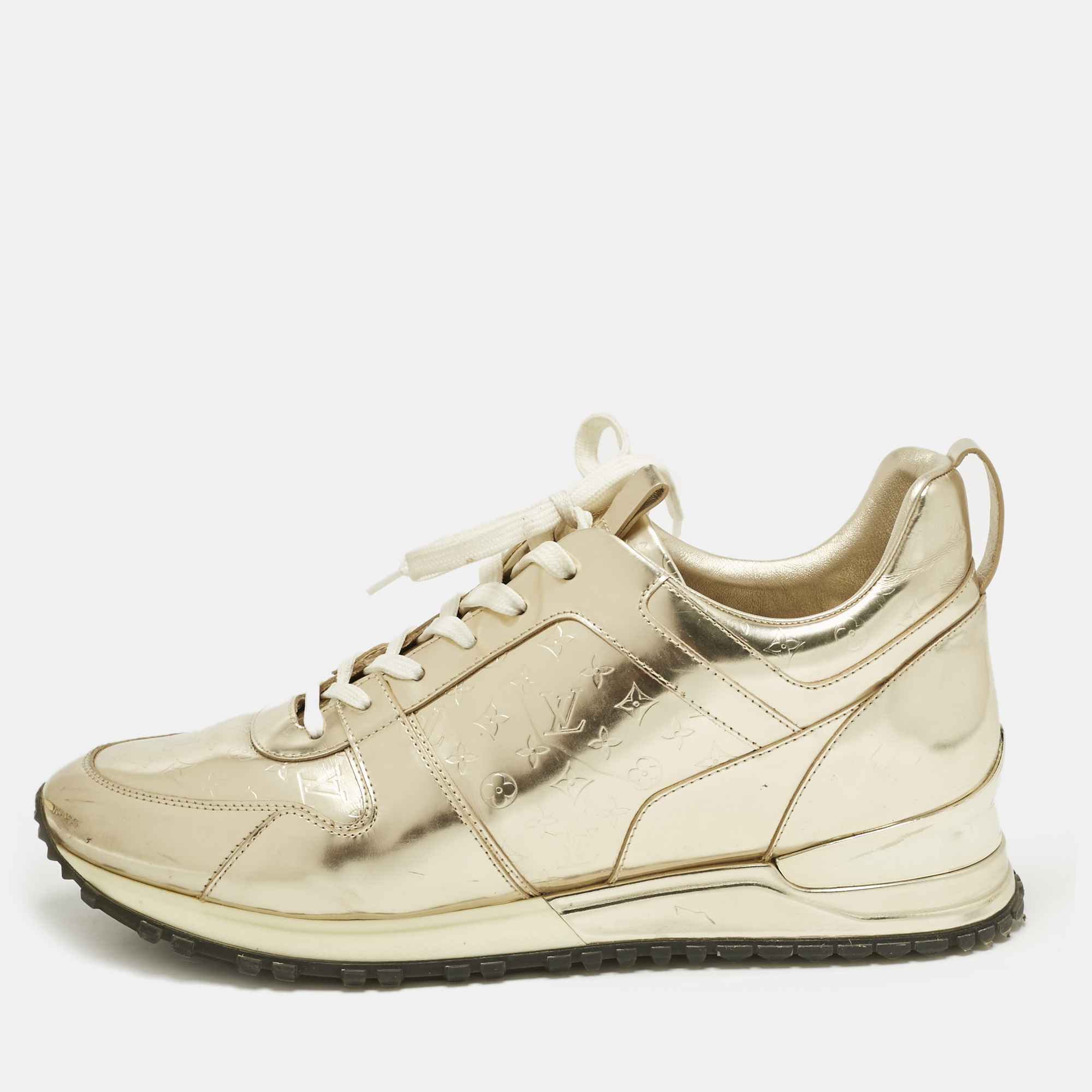 

Louis Vuitton Gold Monogram Vernis Leather Run Away Low Top Sneakers Size