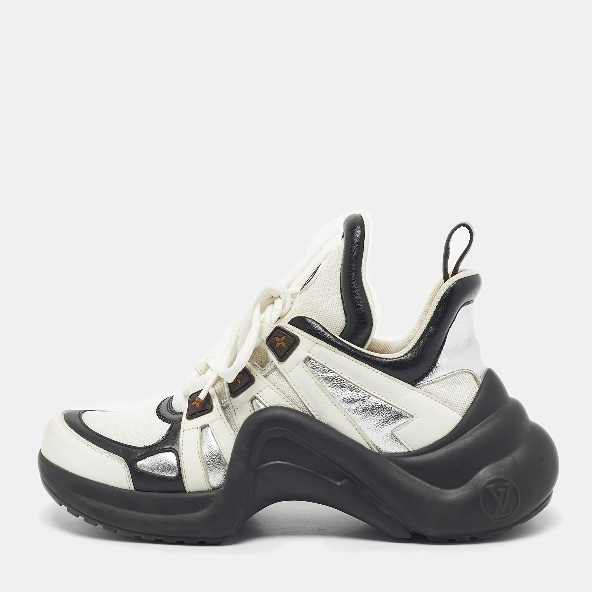 Pre-owned Louis Vuitton Tricolor Leather And Monogram Canvas Archlight Sneakers Size 38 In White