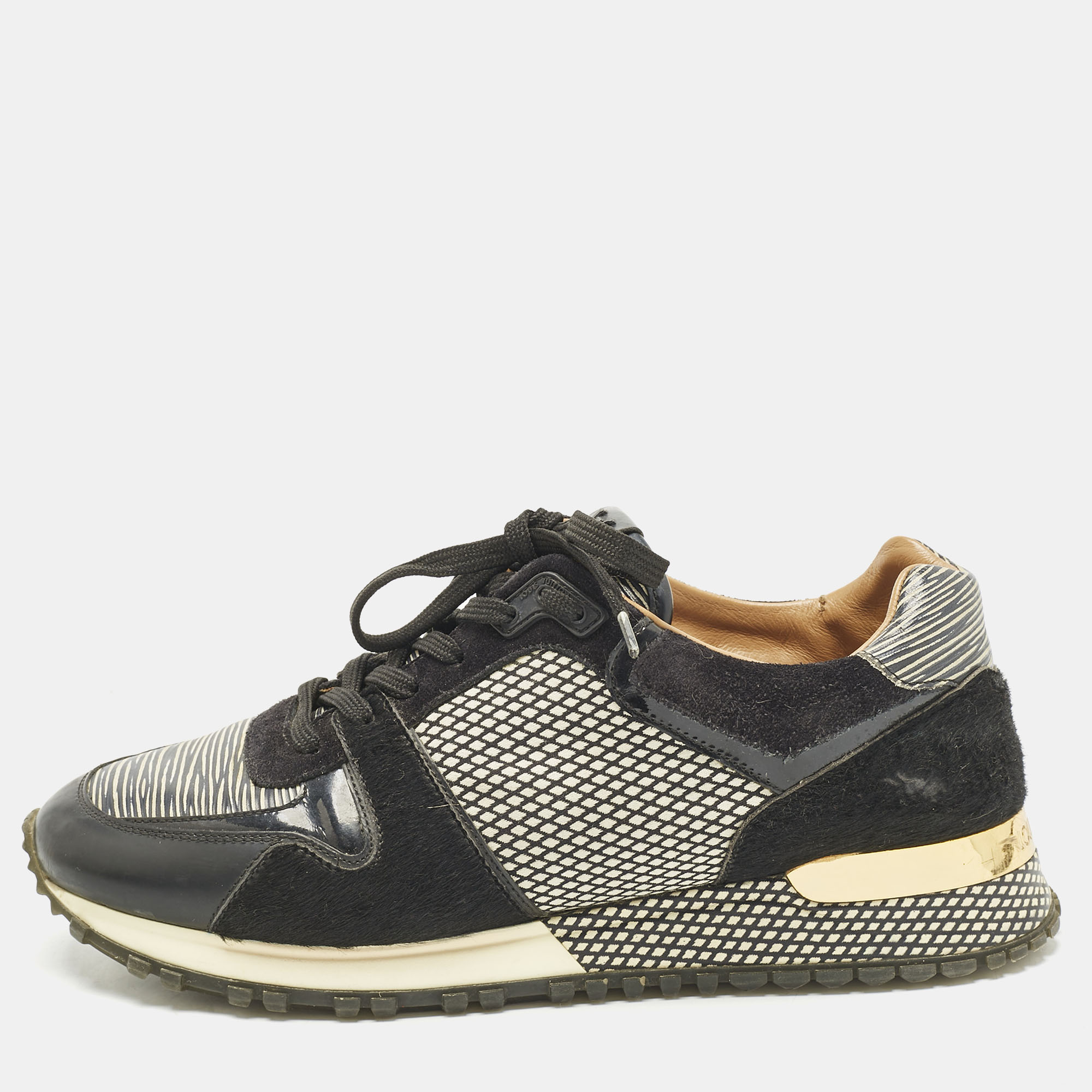 

Louis Vuitton Black/White Calf Hair and Leather Run Away Lace Up Sneakers Size