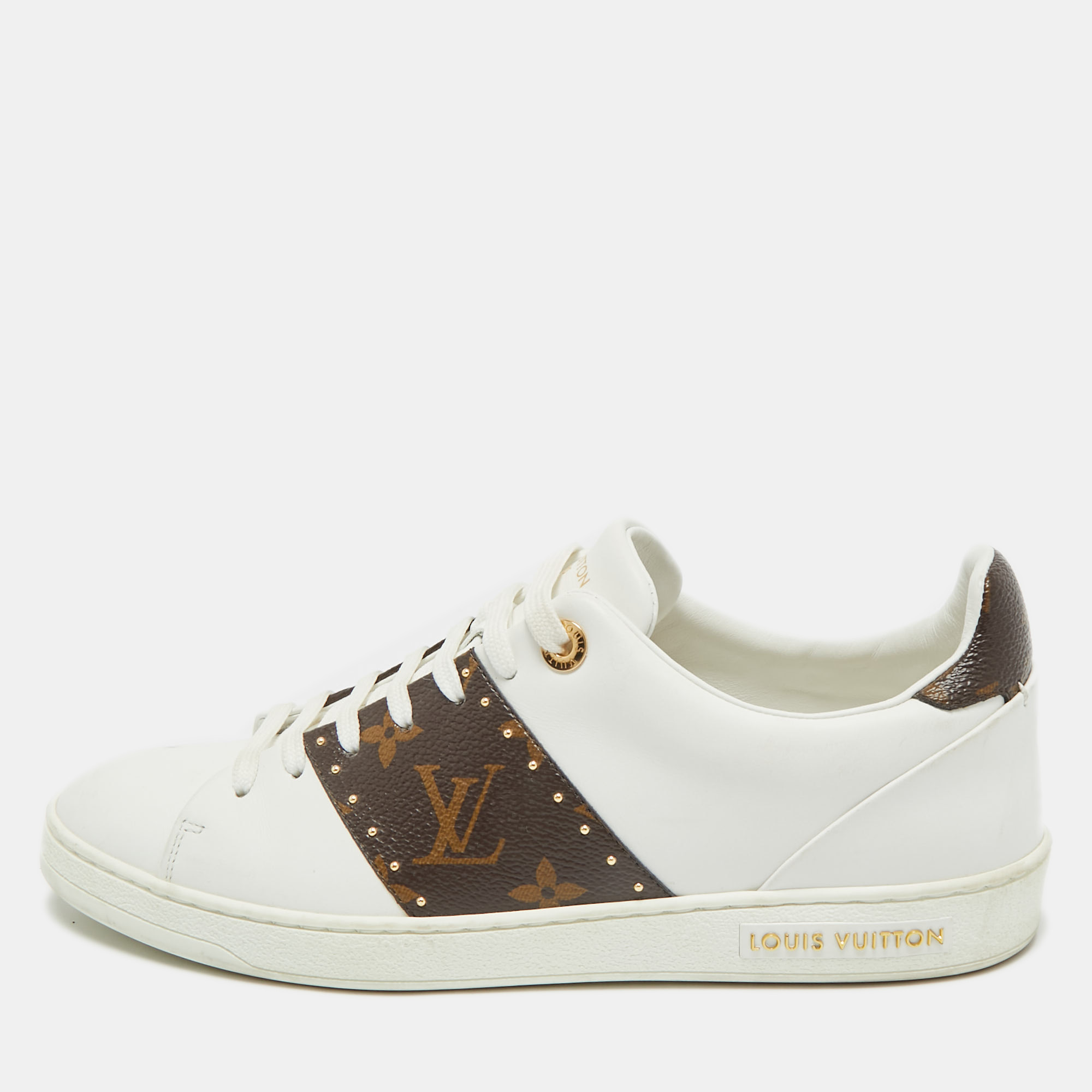 

Louis Vuitton White/Brown Monogram Canvas and Leather Frontrow Lace Up Sneakers Size