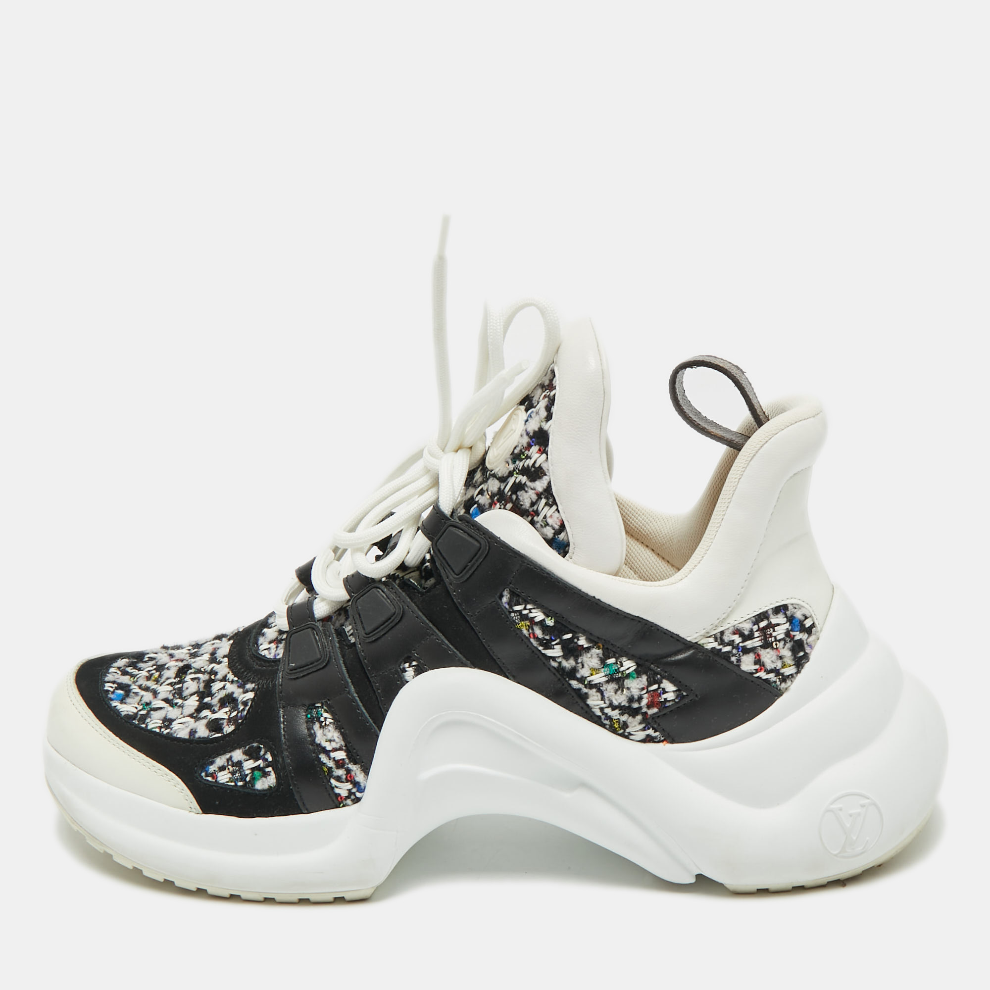 

Louis Vuitton Multicolor Leather and Tweed Archlight Lace Up Sneakers Size