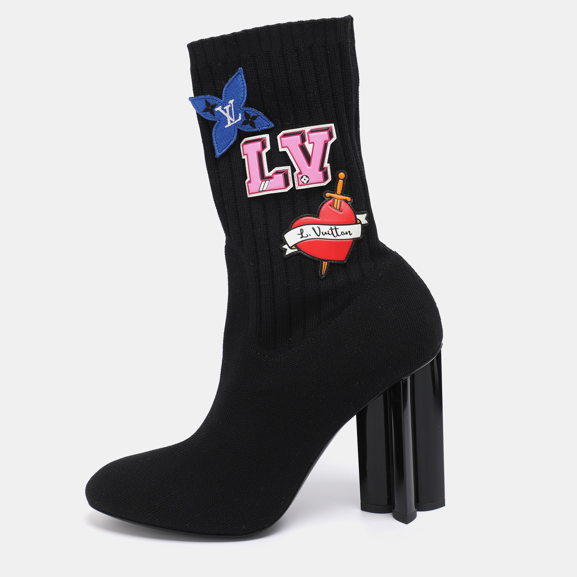 

Louis Vuitton Black Knit Fabric LV Black Heart Sock Ankle Boots Size 38.5