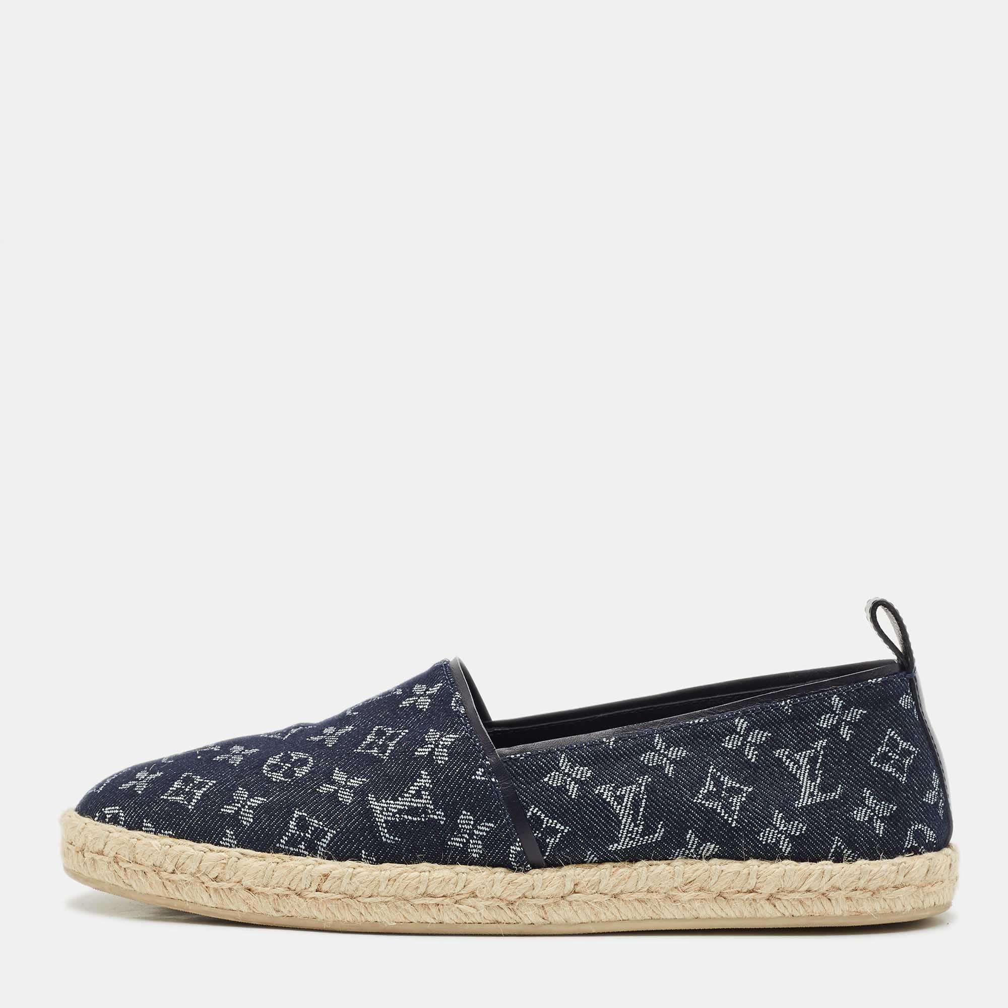 Pre-owned Louis Vuitton Navy Blue Denim Waterfall Espadrille Flats Size 38