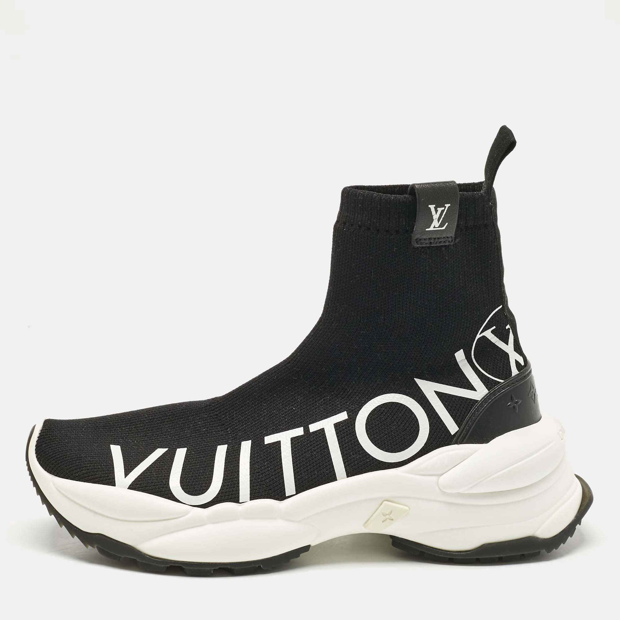 Pre-owned Louis Vuitton Black Knit Fabric Run 55 Sneakers Size 38