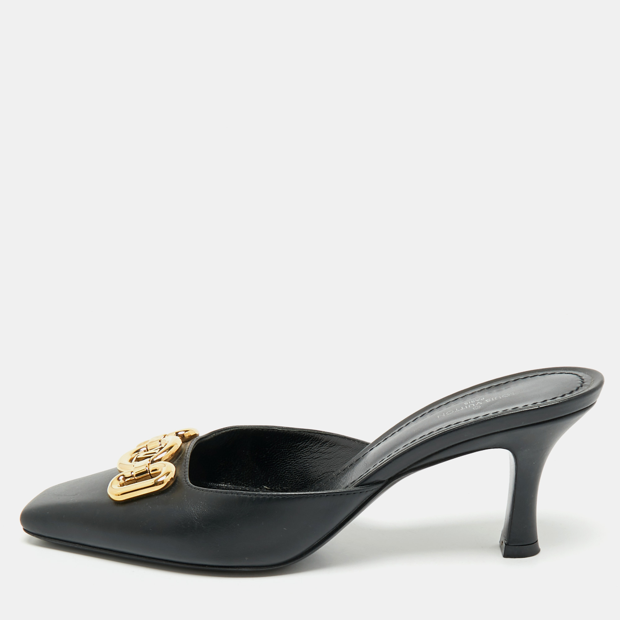 Pre-owned Louis Vuitton Black Leather Rotary Mules Size 38