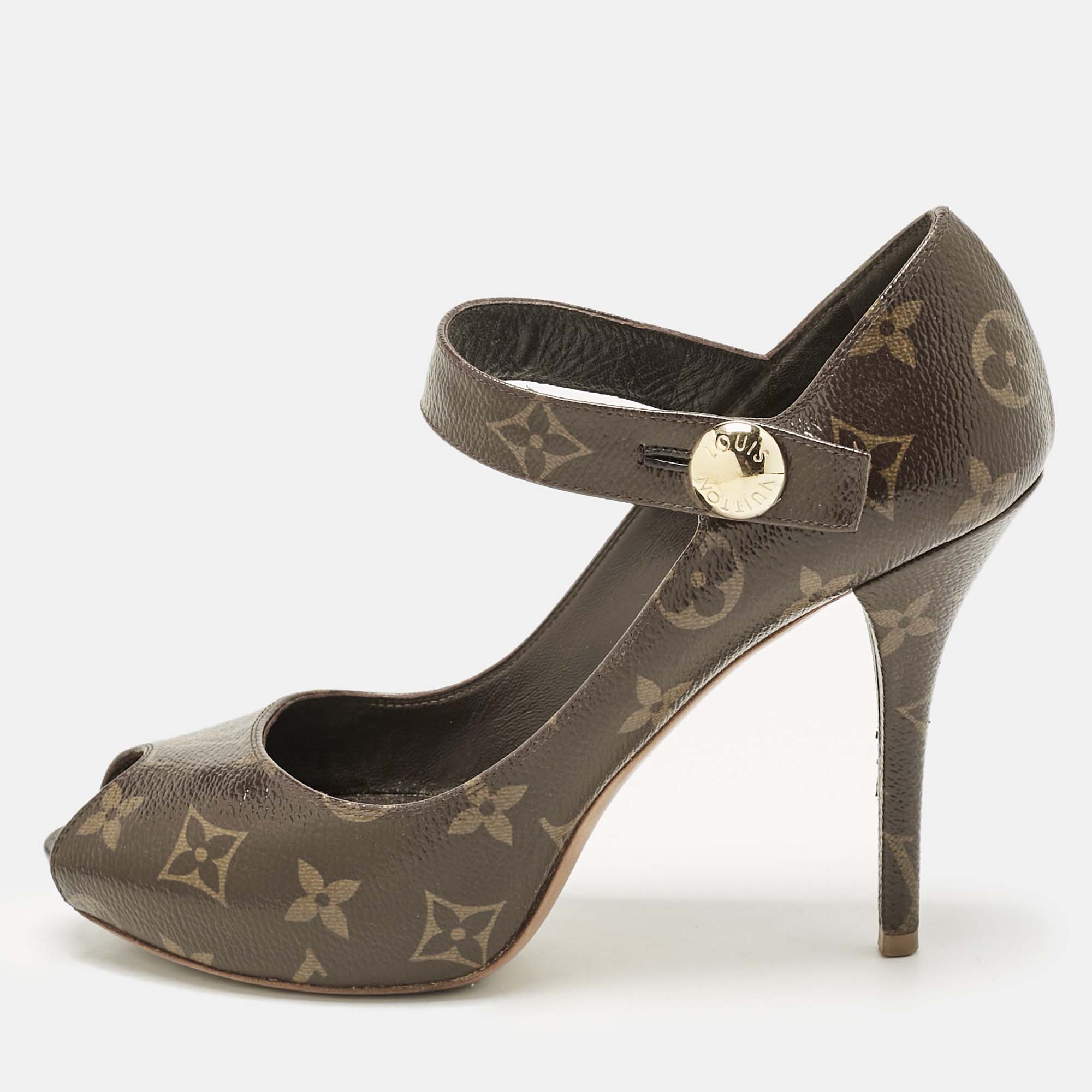 Pre-owned Louis Vuitton Brown Monogram Canvas Ritual Mary Jane Peep Toe Pumps Size 37.5