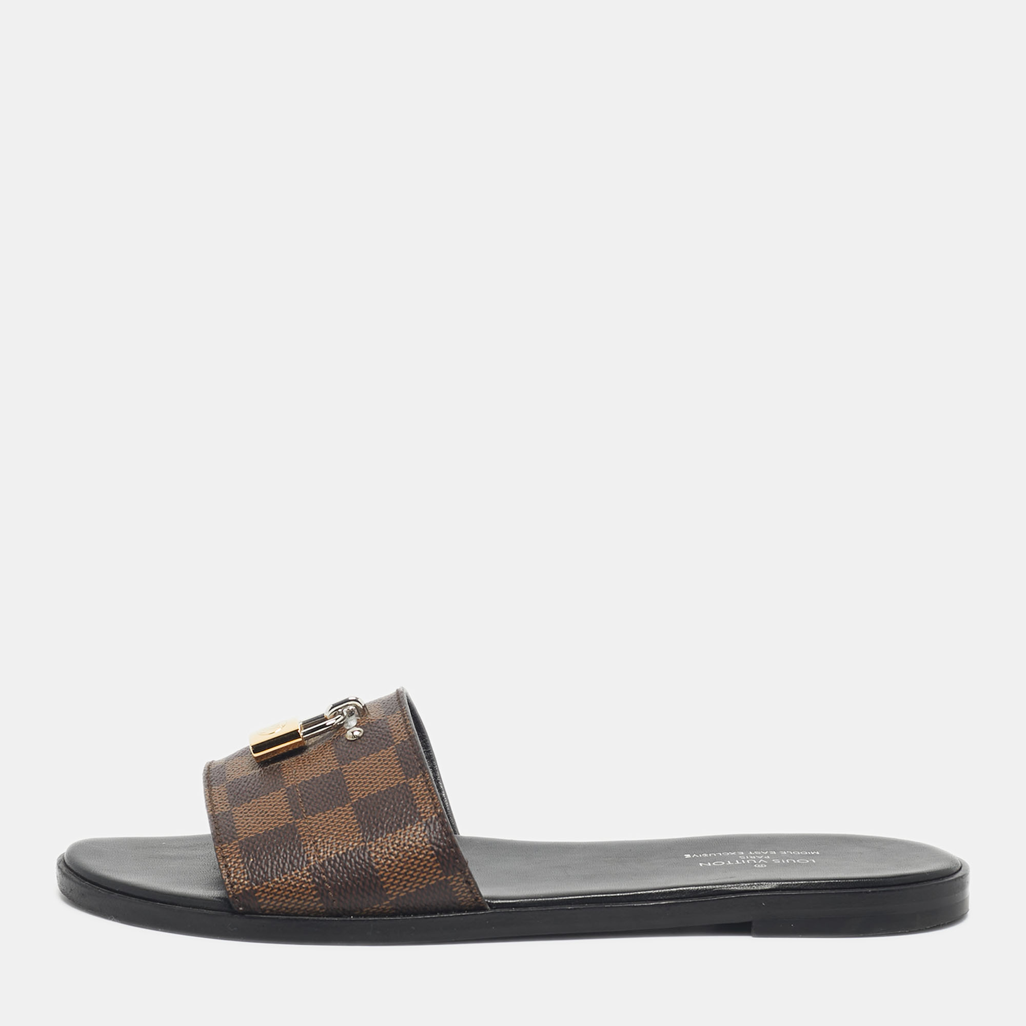 Pre-owned Louis Vuitton Brown Monogram Canvas Lock It Slides Sandals Size 38.5