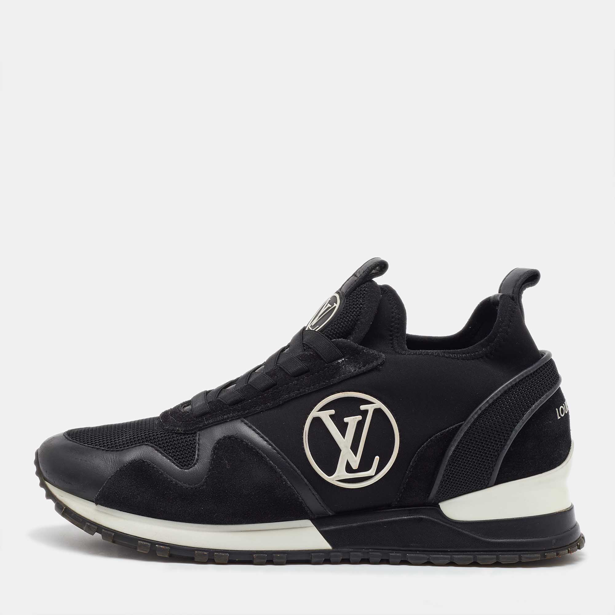 Pre-owned Louis Vuitton Black Neoprene Mesh And Suede Run Away Sneakers Size 37
