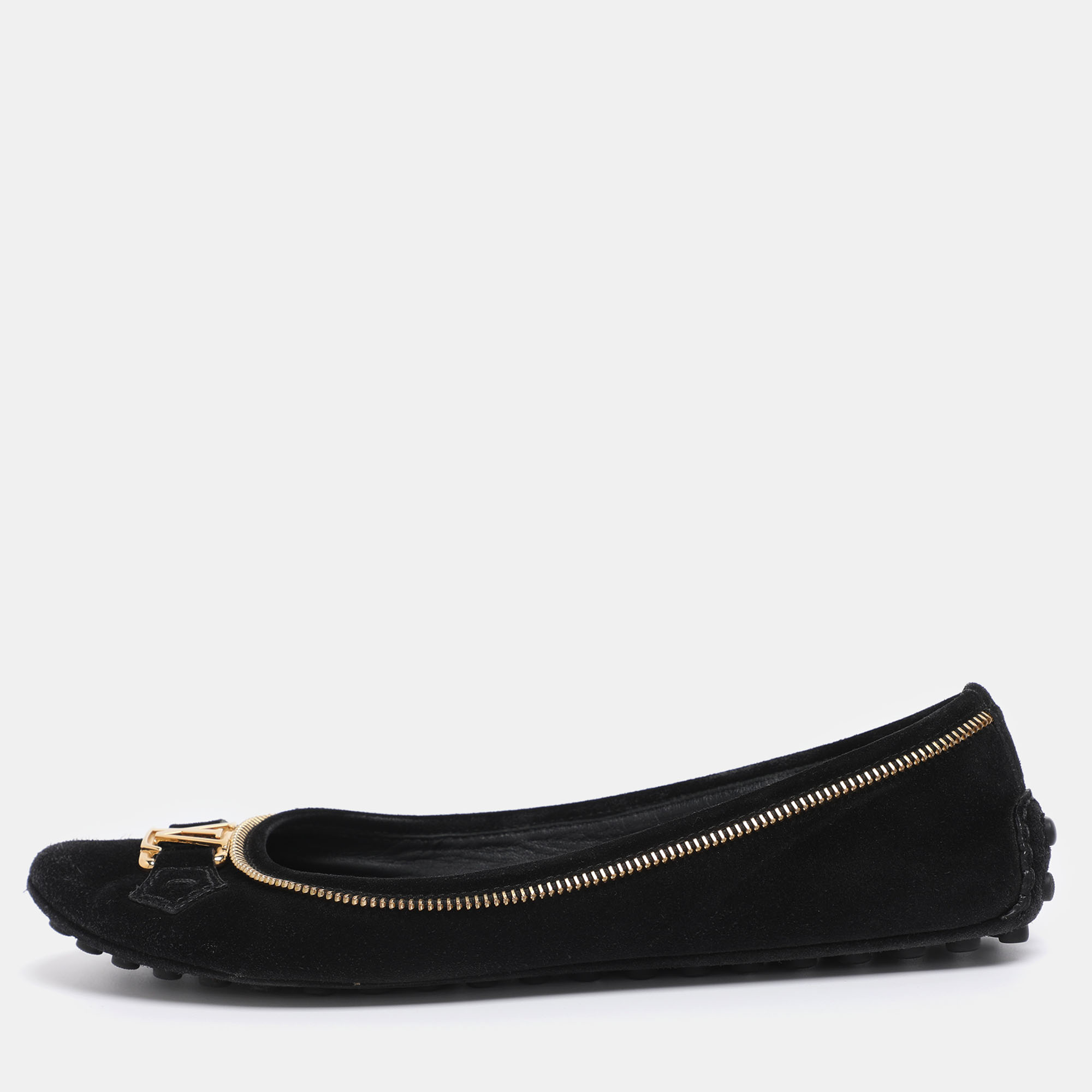Louis Vuitton Black Suede Oxford Ballet Flats Size 39.5