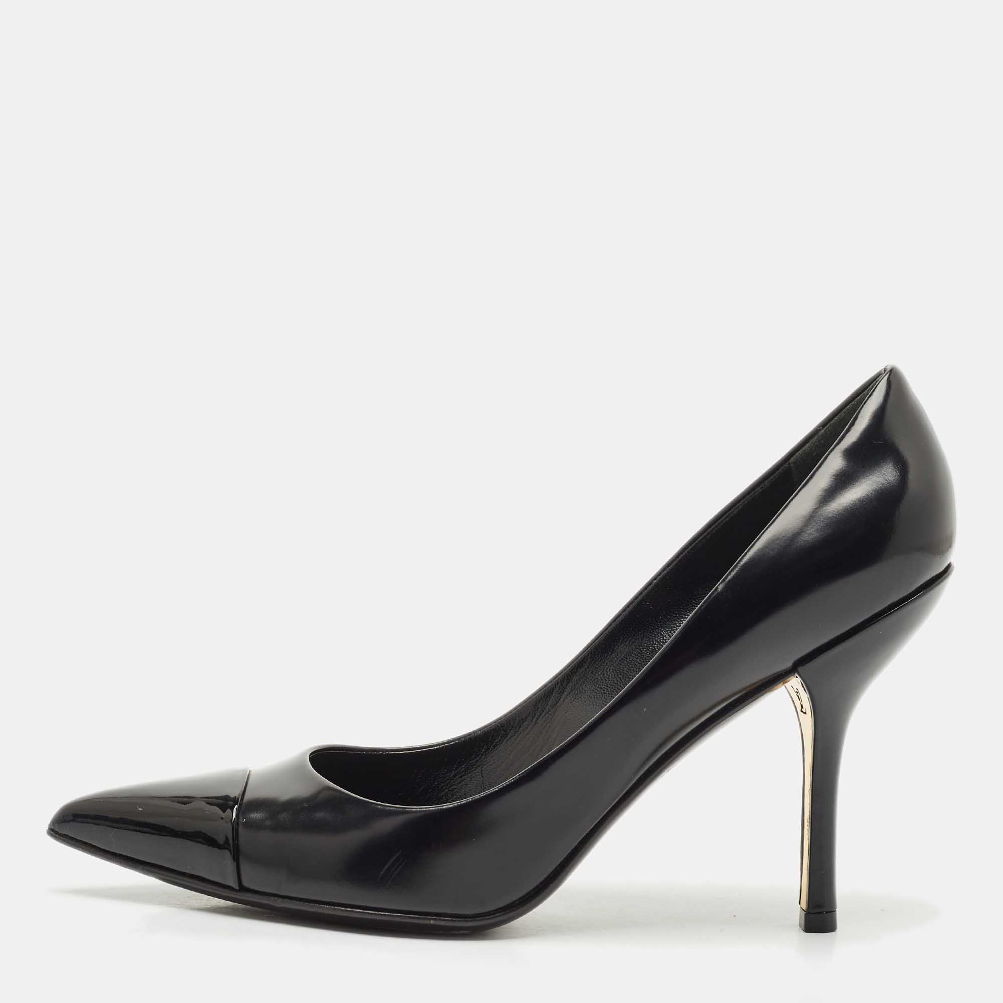 Pre-owned Louis Vuitton Black Leather And Patent Leather Urban Twist Pumps Size 39